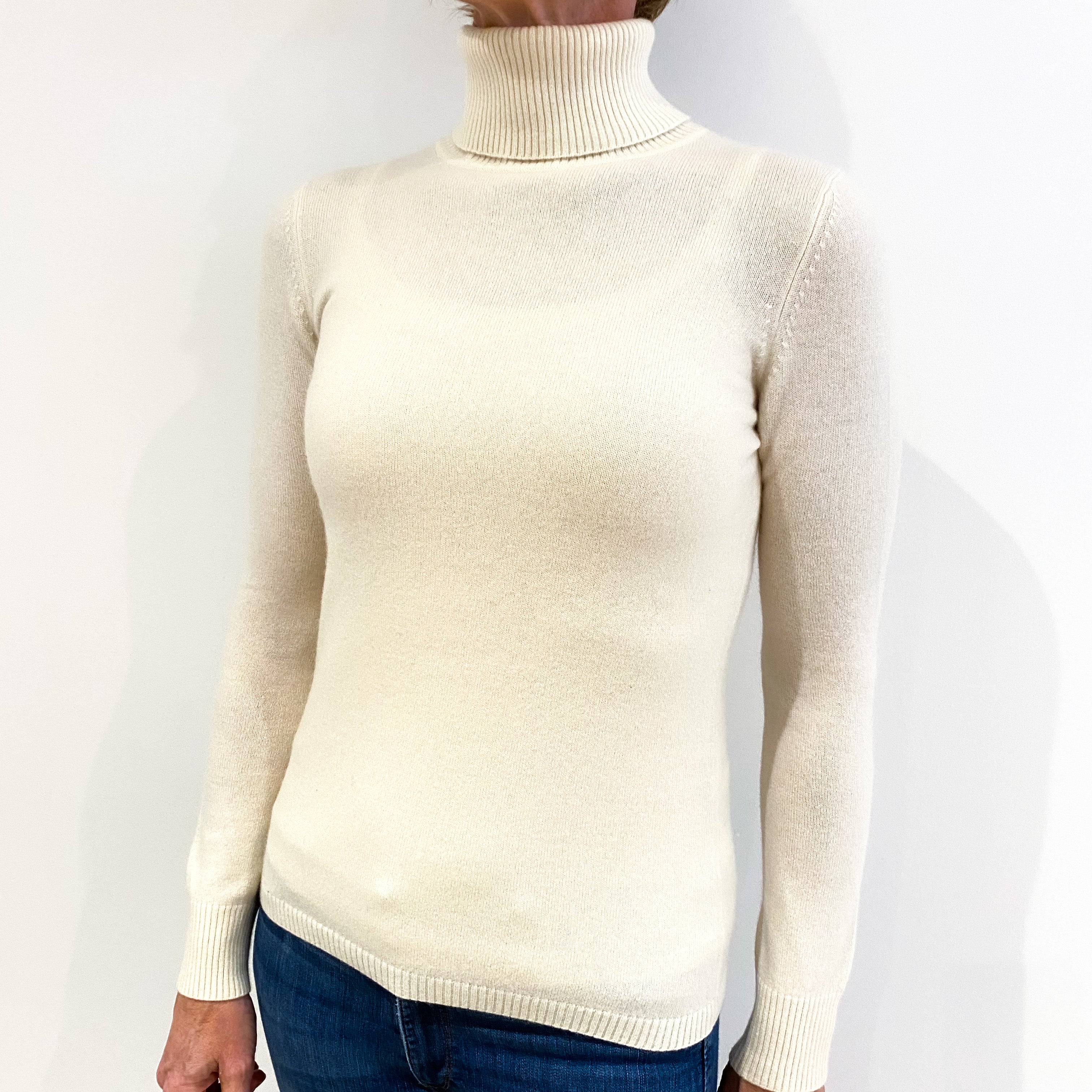 Cream Cashmere Polo Neck Jumper Small