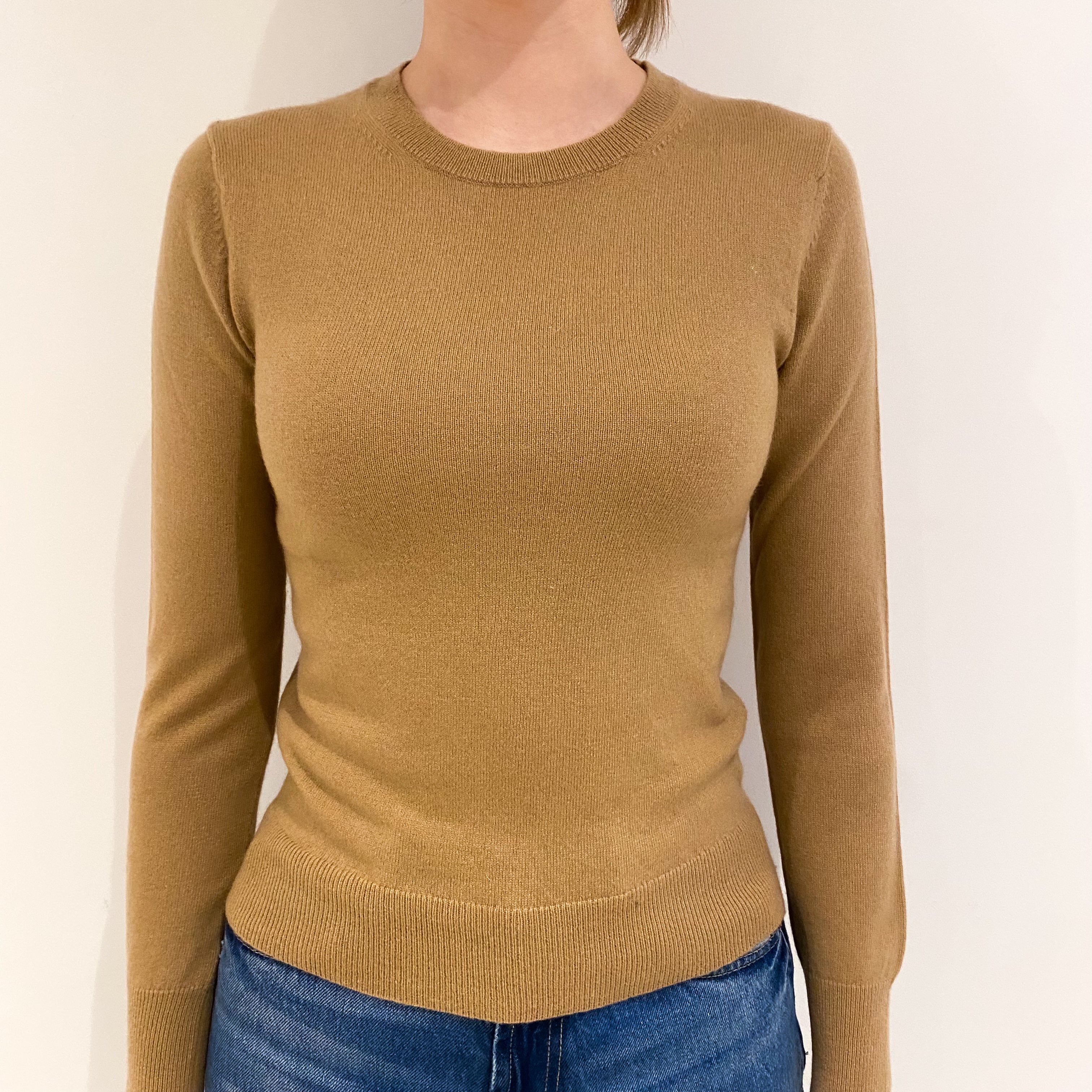 Camel Brown Cashmere Crew Neck Jumper Extra Small