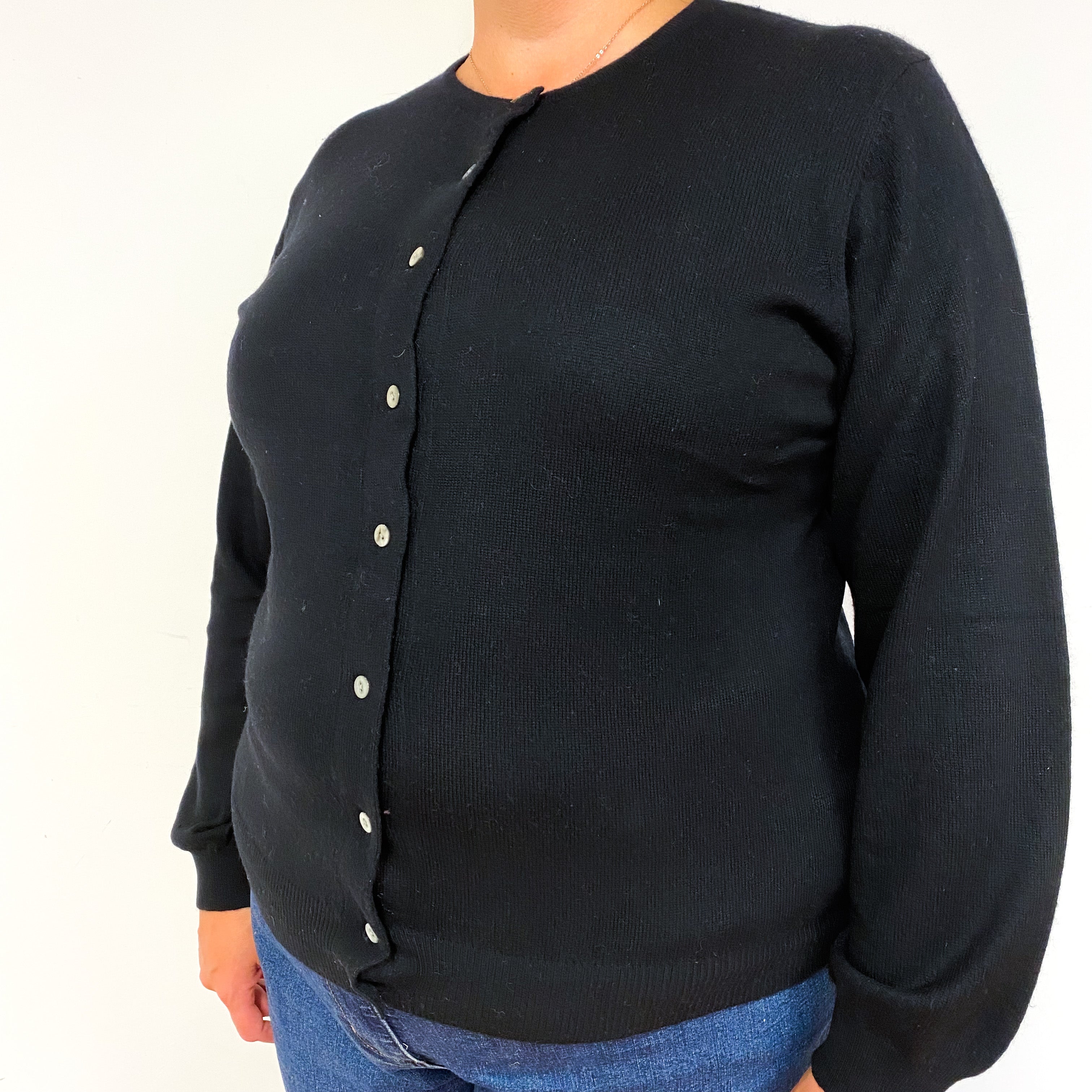 Black Cashmere Crew Neck Cardigan Extra Large