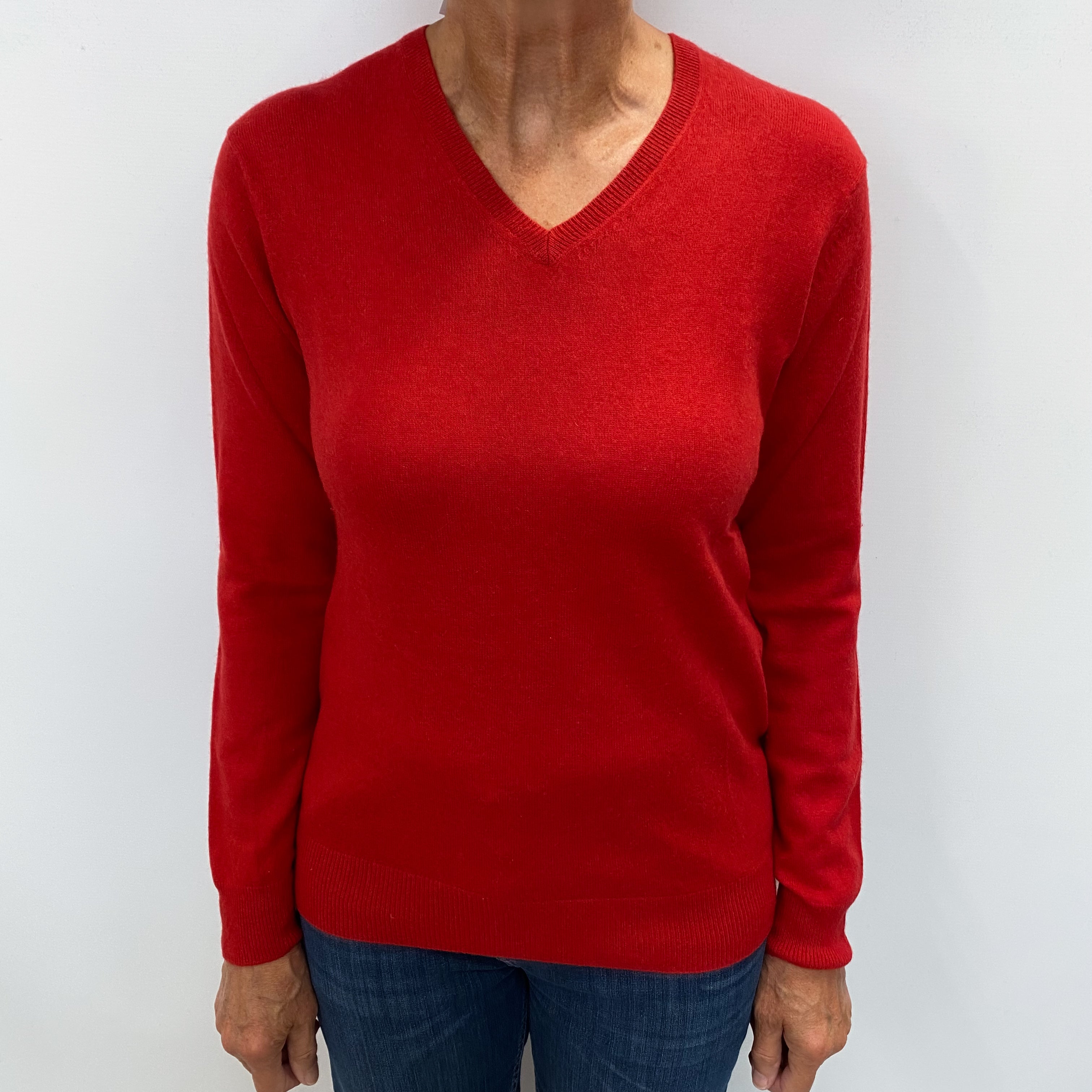 Spanish Red Cashmere V Neck Jumper Medium