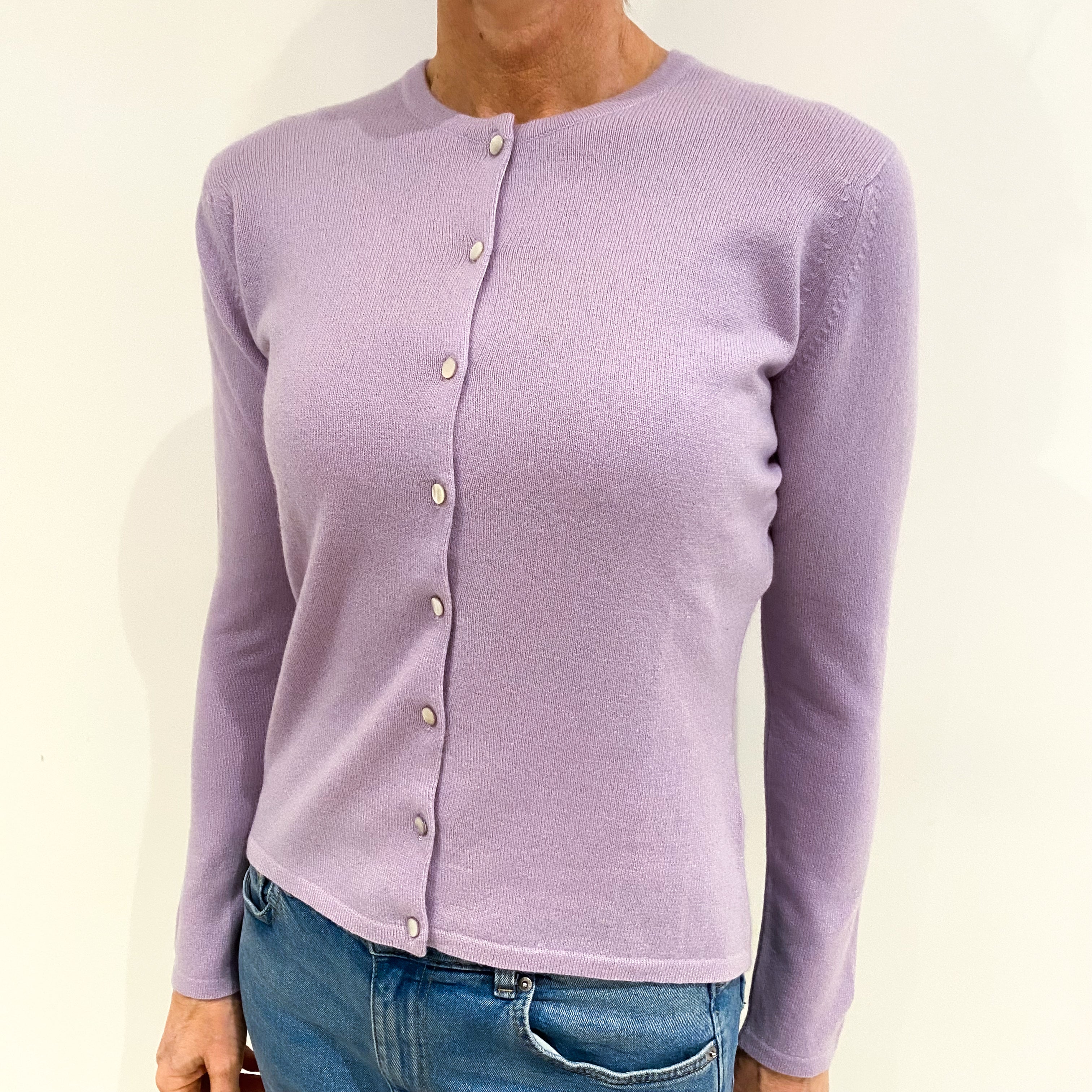Pale Purple Cashmere Crew Neck Cardigan Small