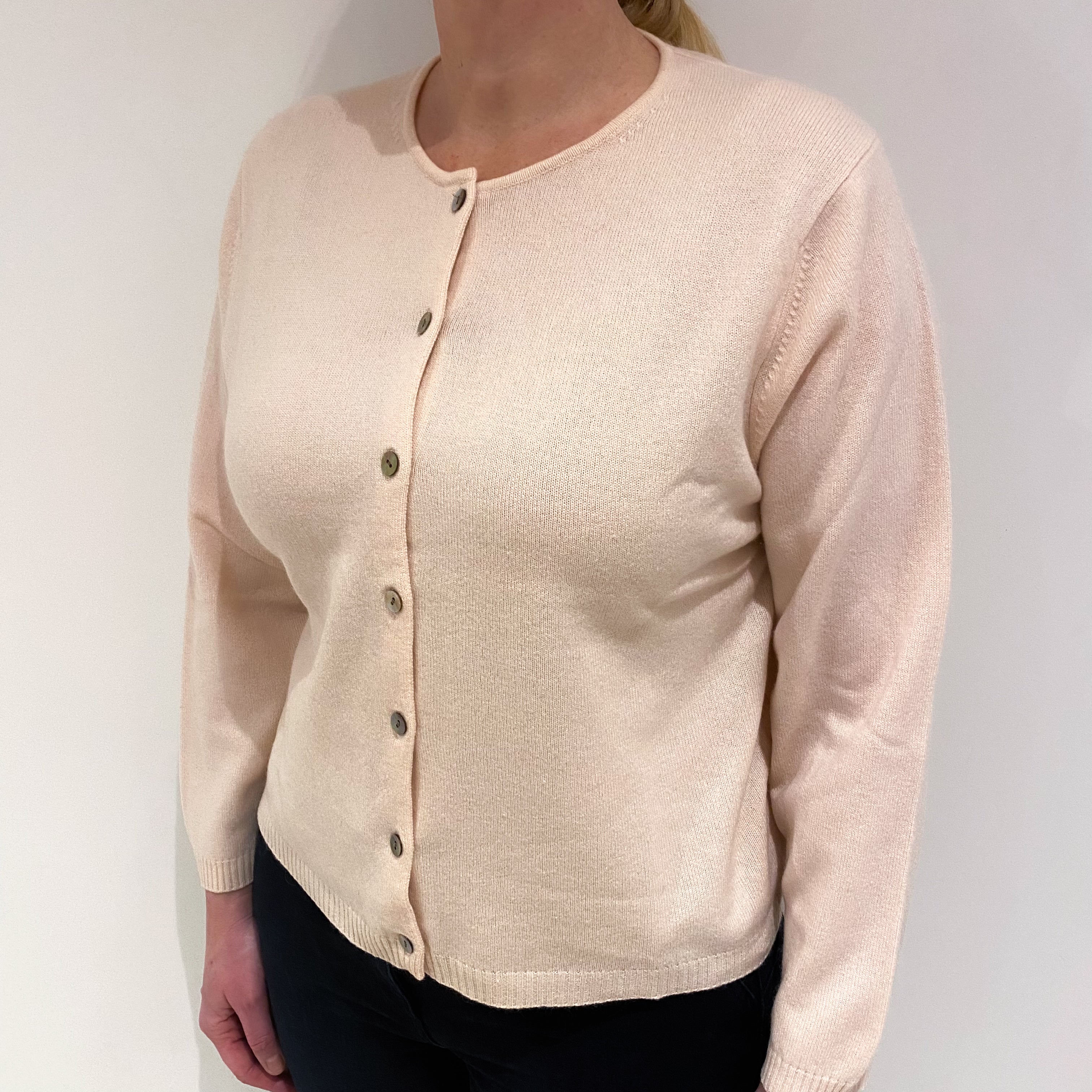 Shell Pink Cashmere Crew Cardigan Large