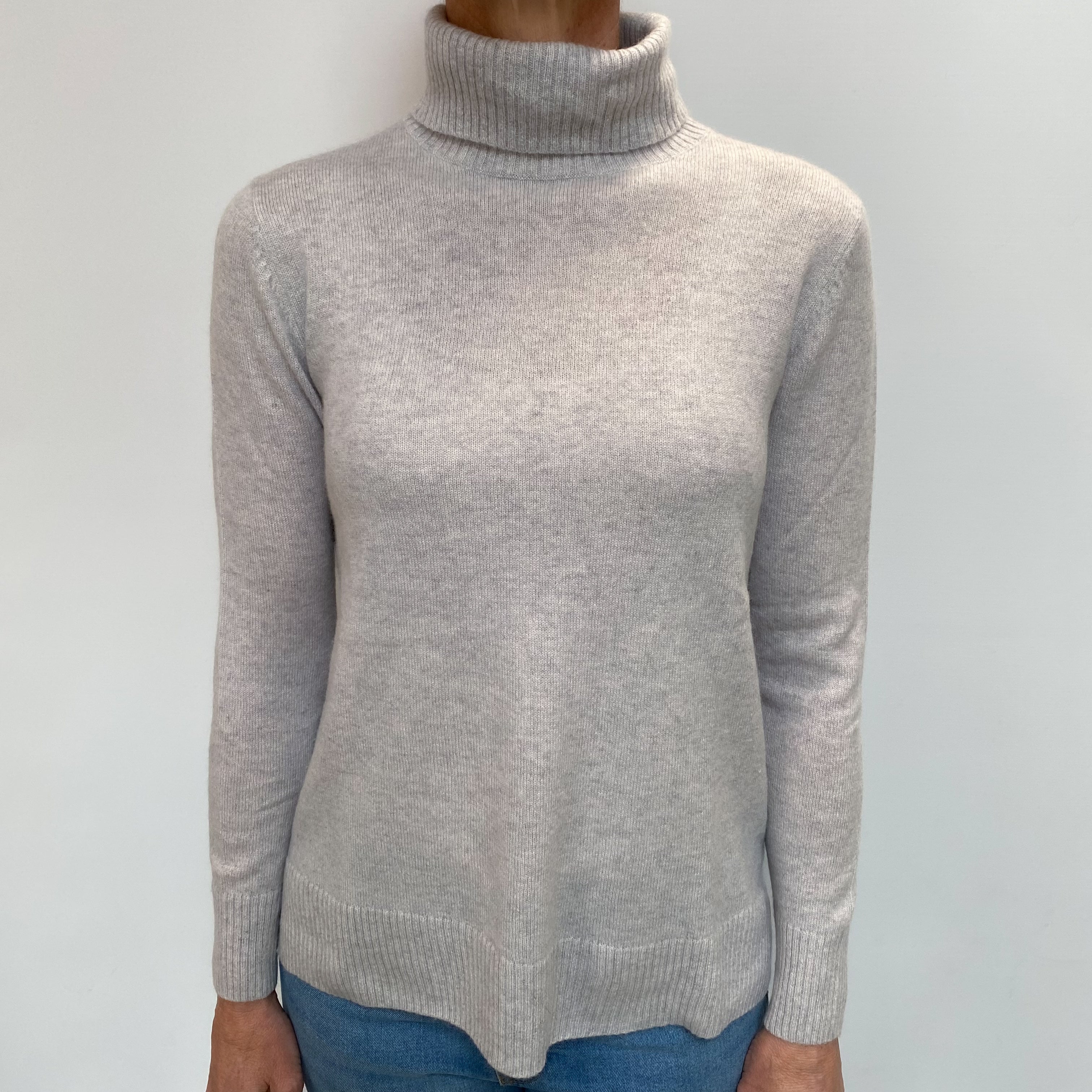 Mist Grey Cashmere Polo Neck Jumper Small