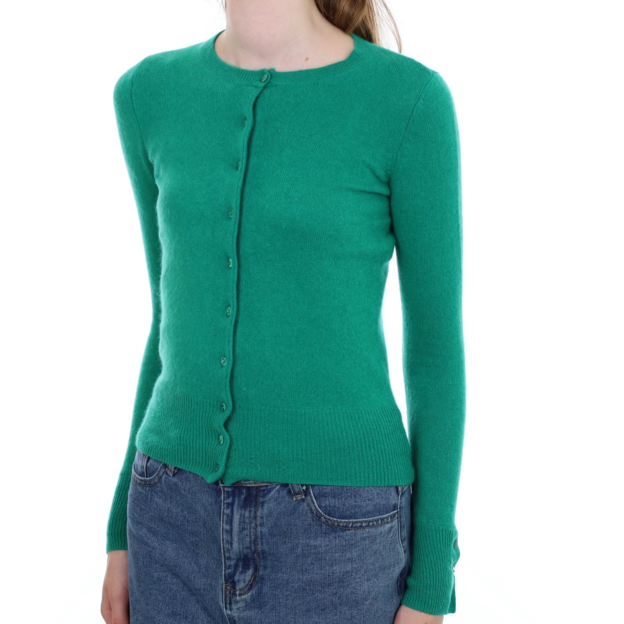 Emerald Green Cashmere Crew Neck Cardigan Extra Small