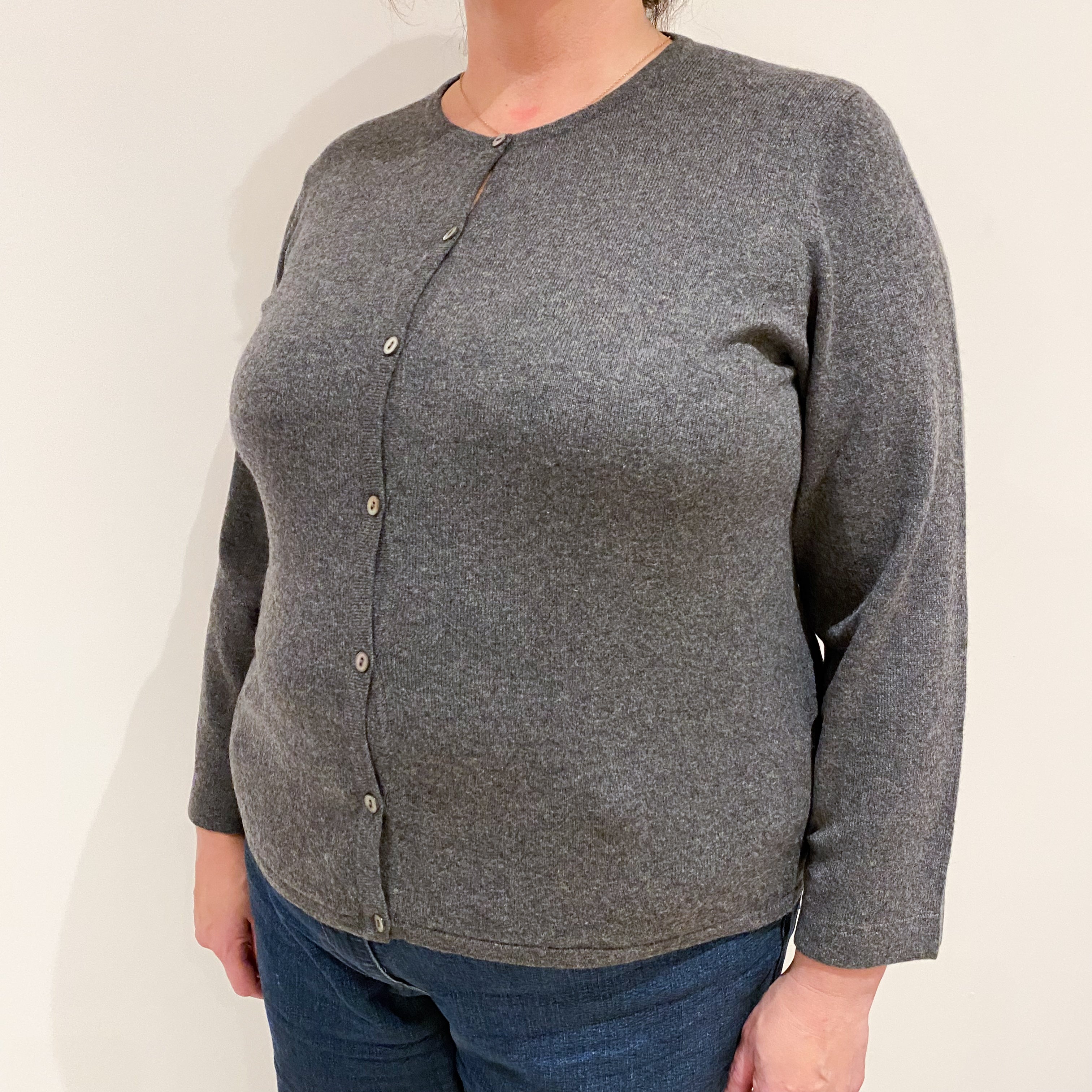 Slate Grey Cashmere Crew Neck Cardigan Extra Large