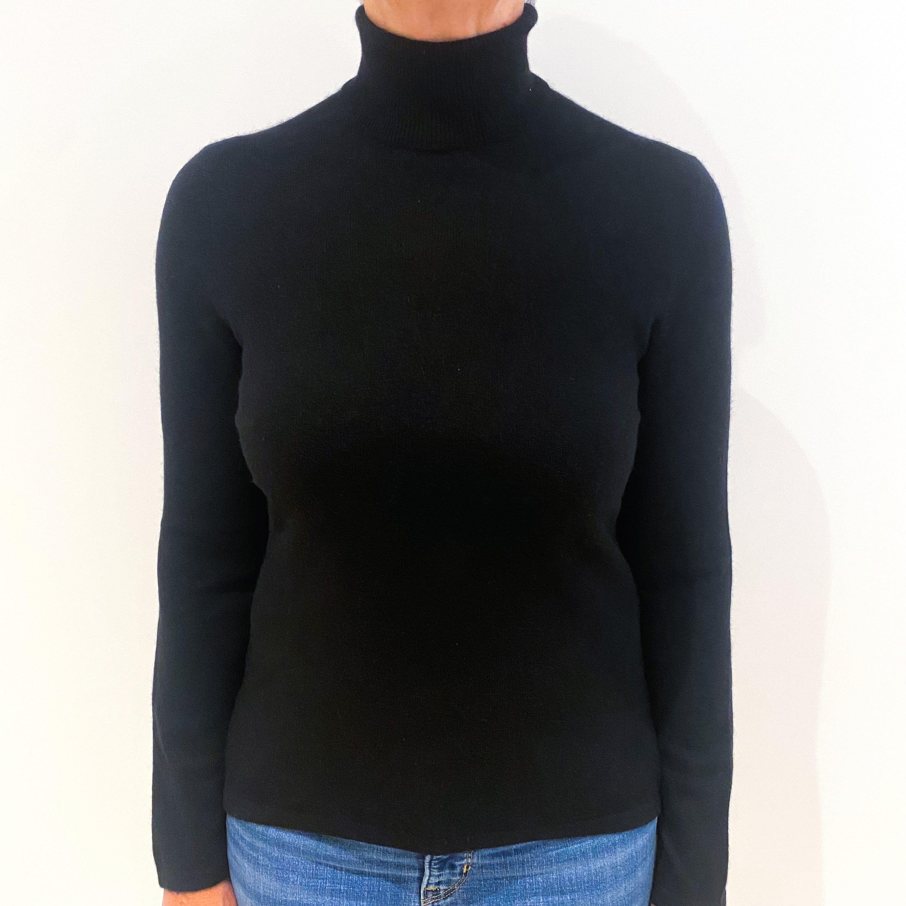Black Cashmere Polo Neck Jumper Medium