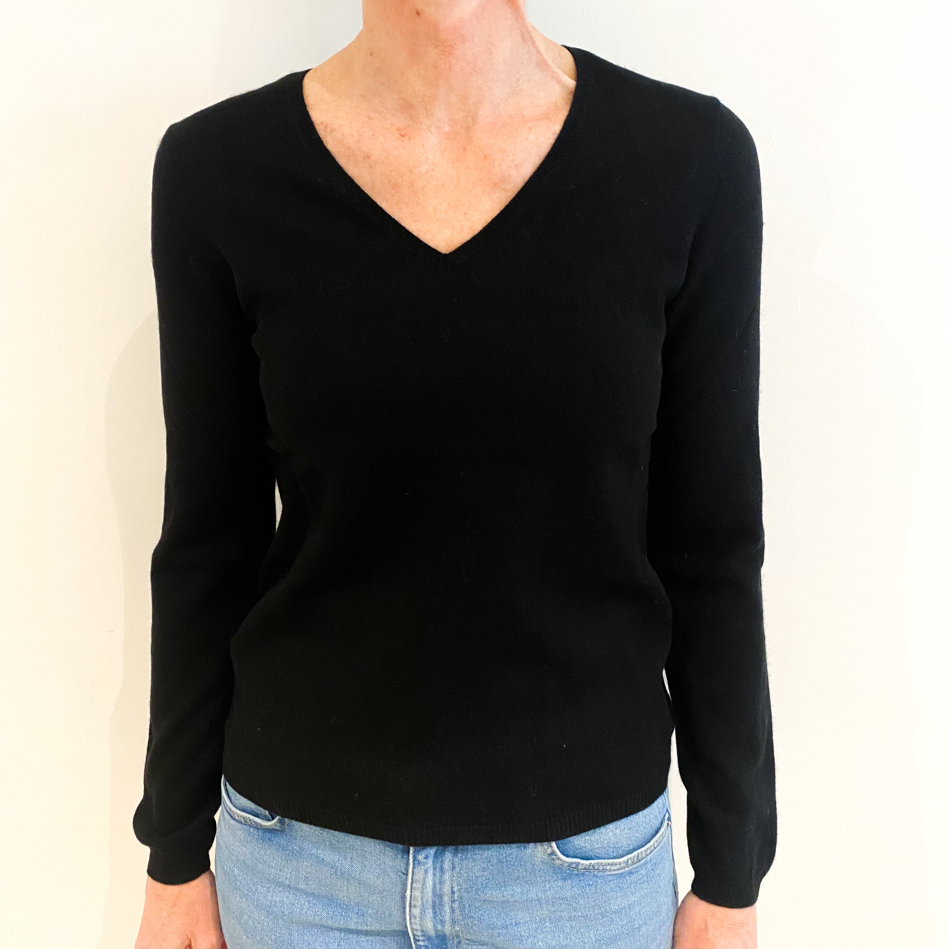 Black Cashmere V Neck Jumper Small