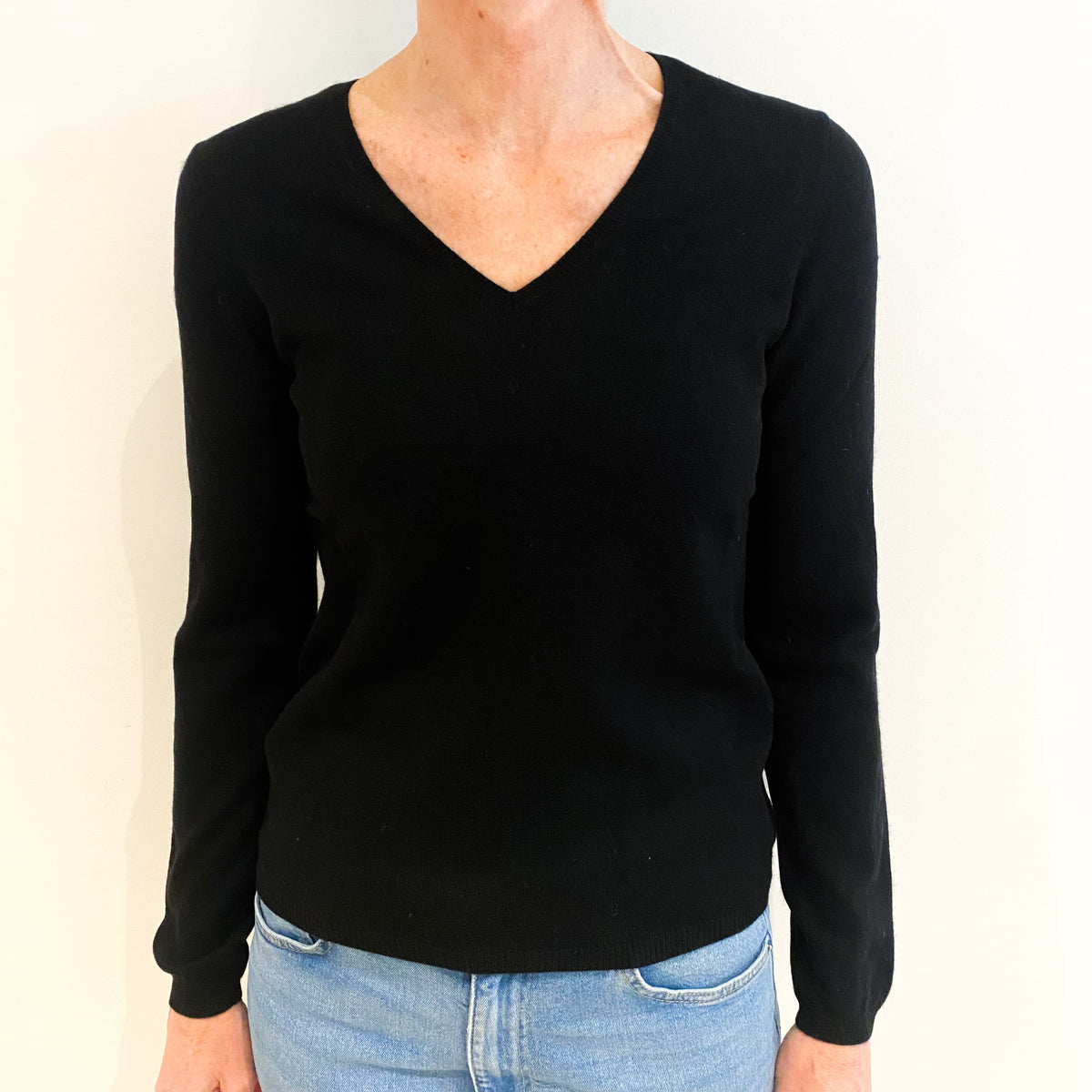 Black Cashmere V Neck Jumper Small
