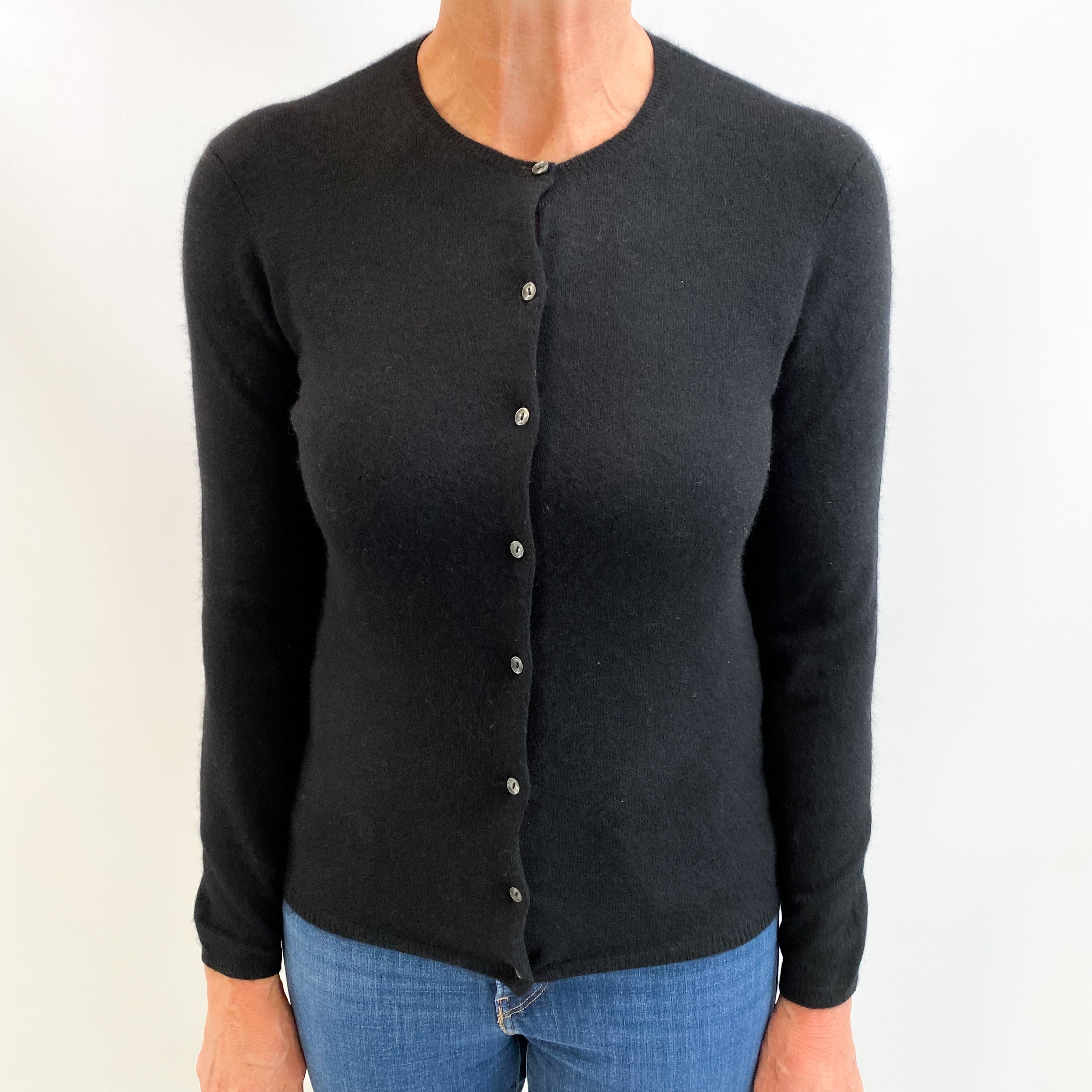 Black Cashmere Crew Neck Cardigan Medium