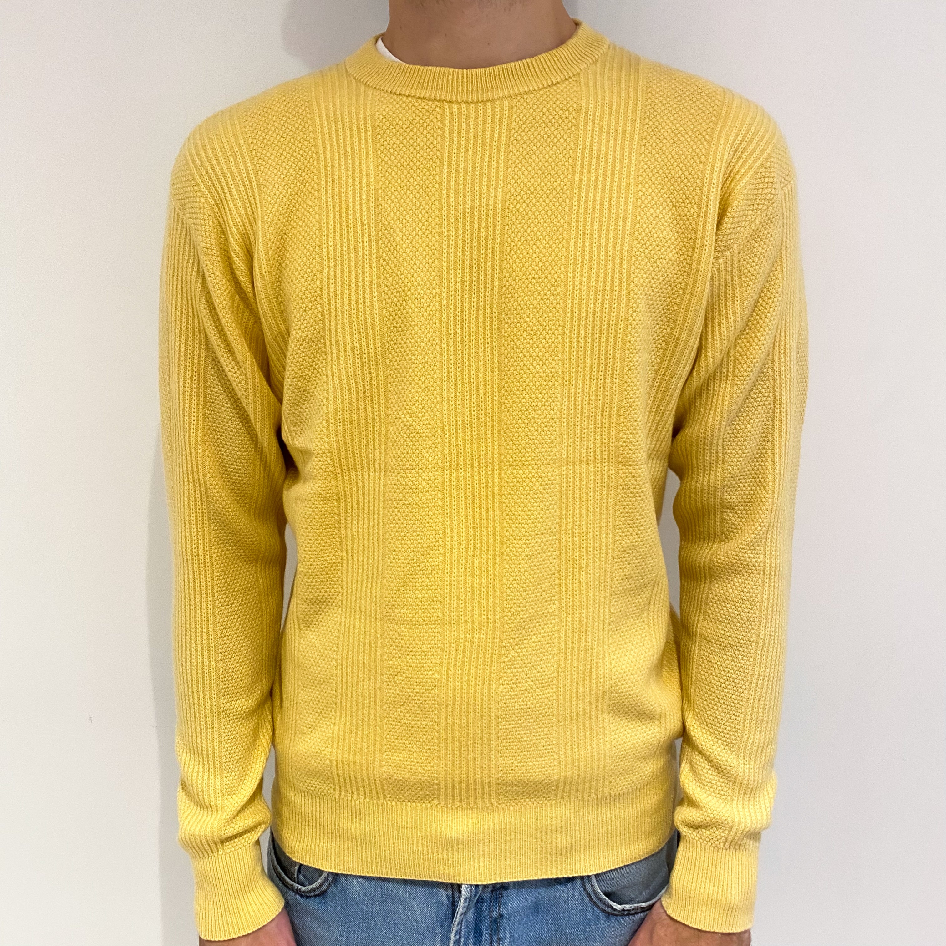 Men's Kenzo Golf Pineapple Yellow Cashmere Crew Neck Jumper Large