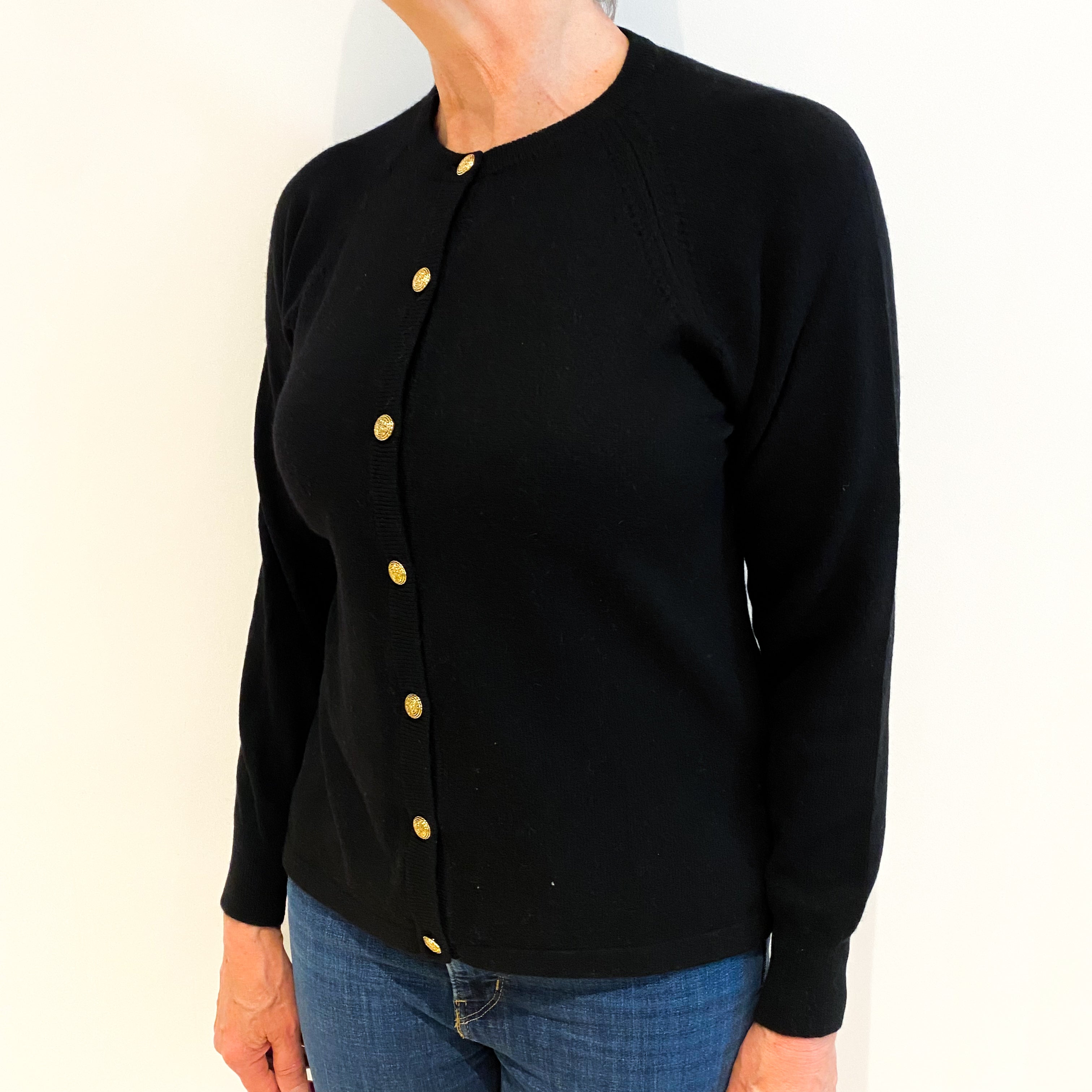 Black Cashmere Crew Neck Cardigan Medium