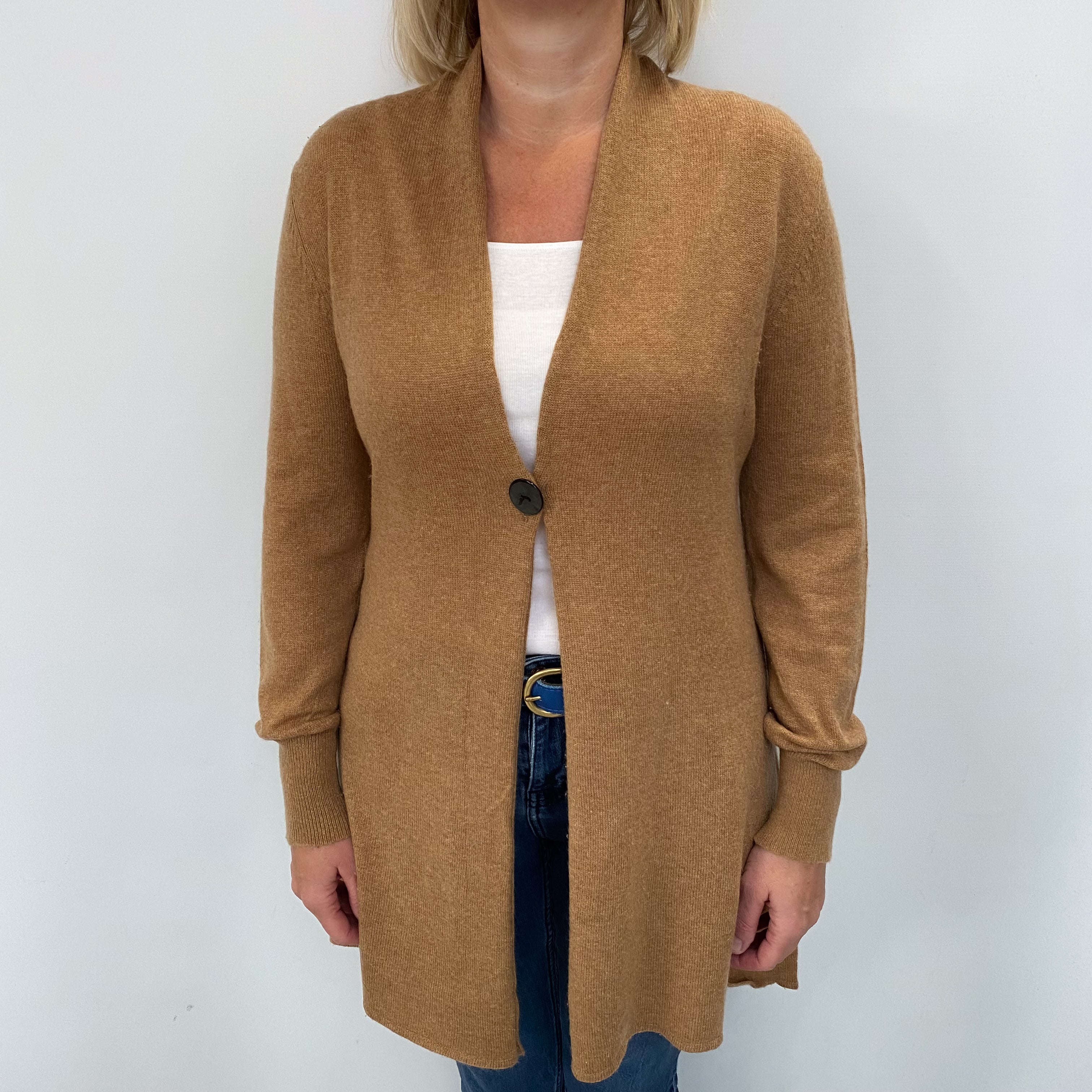 Camel Brown Cashmere Shawl Cardigan Large