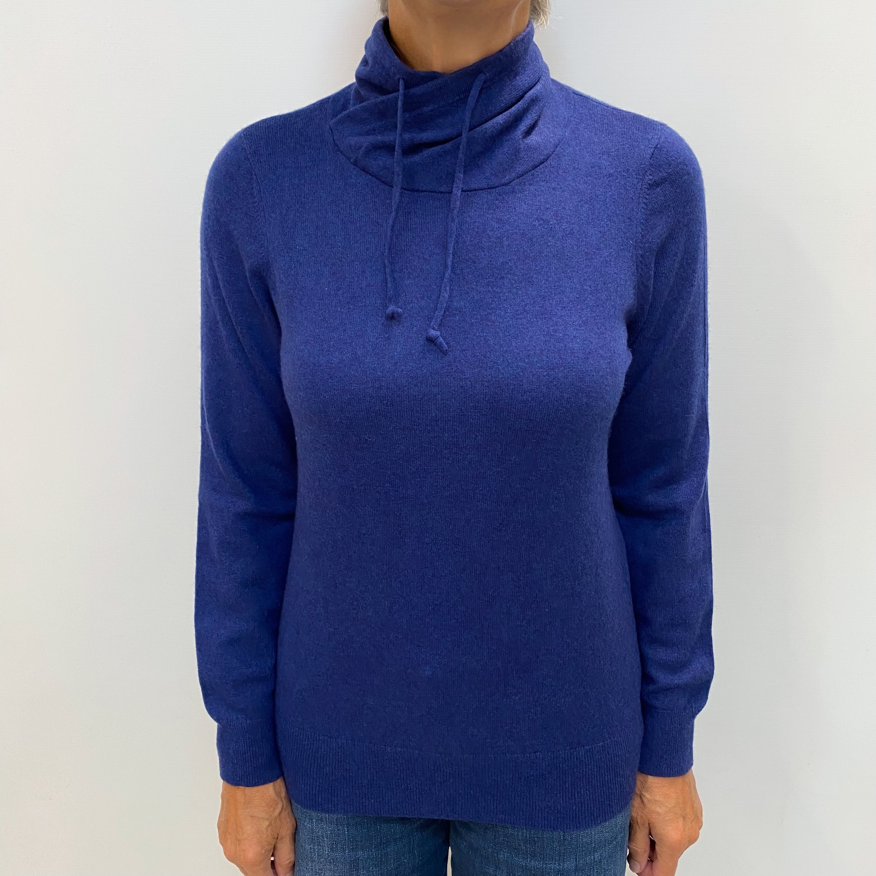 French Navy Cashmere Crossover Funnel Neck Jumper Medium