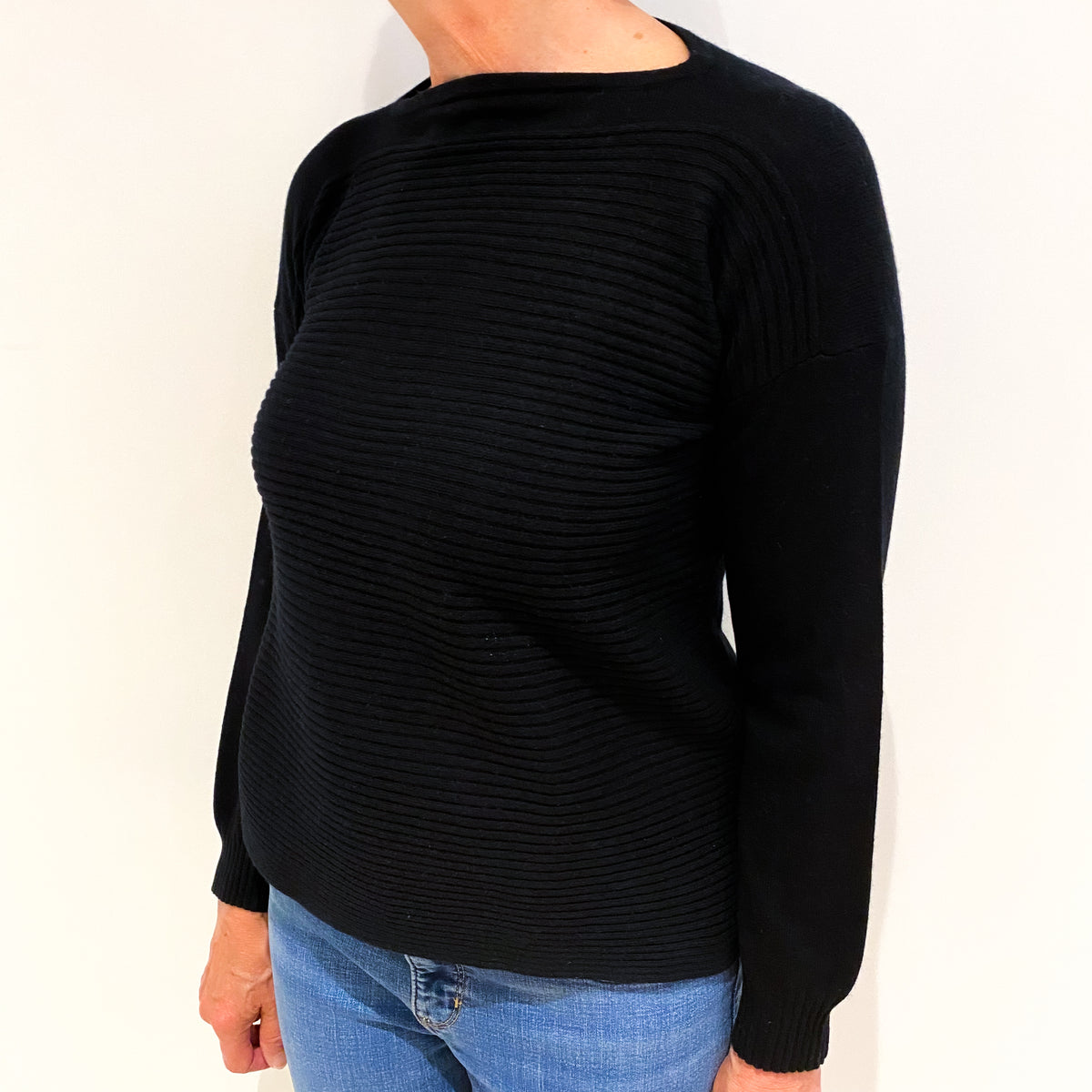 Black Cashmere Boat Neck Jumper Medium