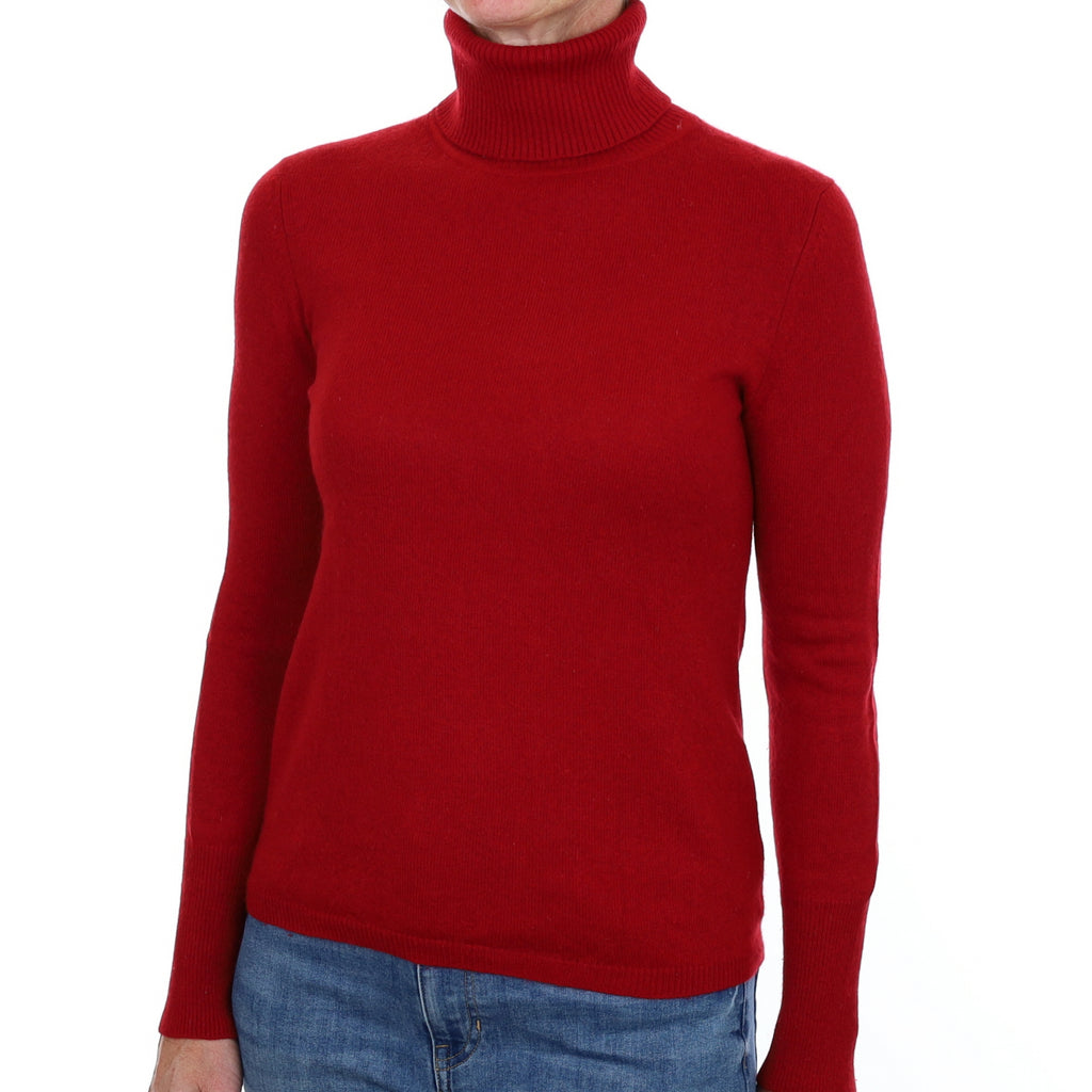 Crimson Red Cashmere Polo Neck Jumper Small