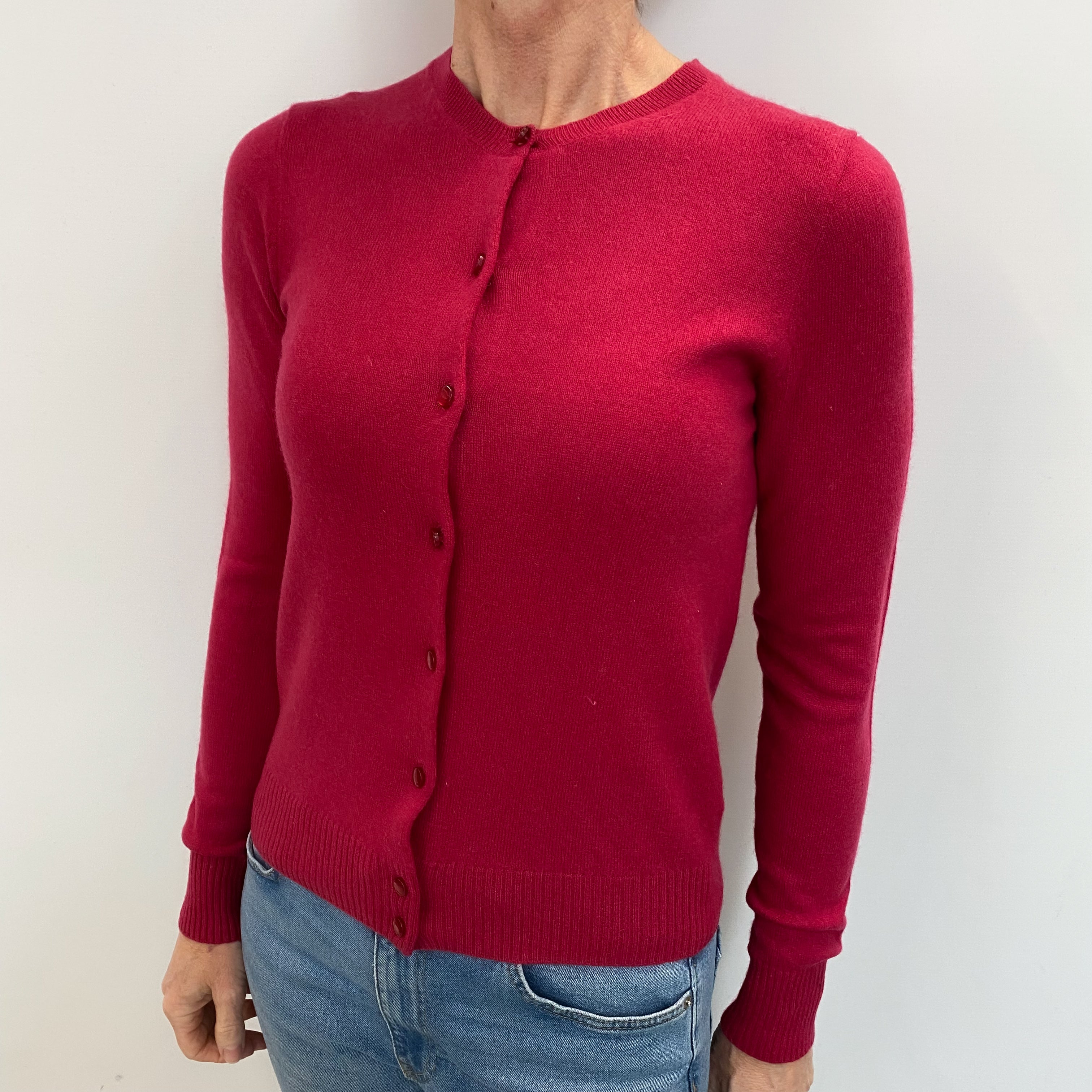 Cherry Pink Cashmere Crew Neck Cardigan Small