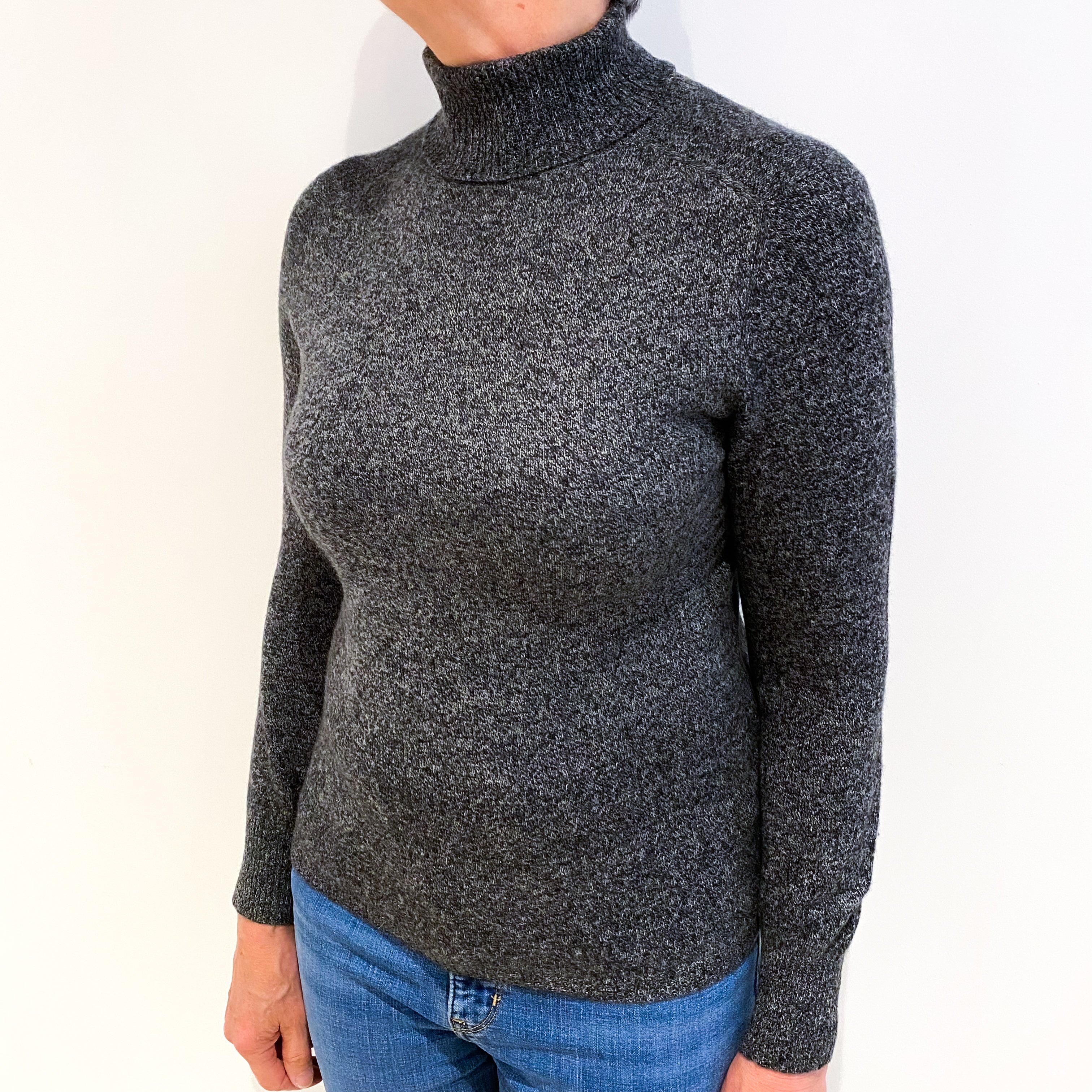 Charcoal Grey Marl Cashmere Polo Neck Jumper Medium