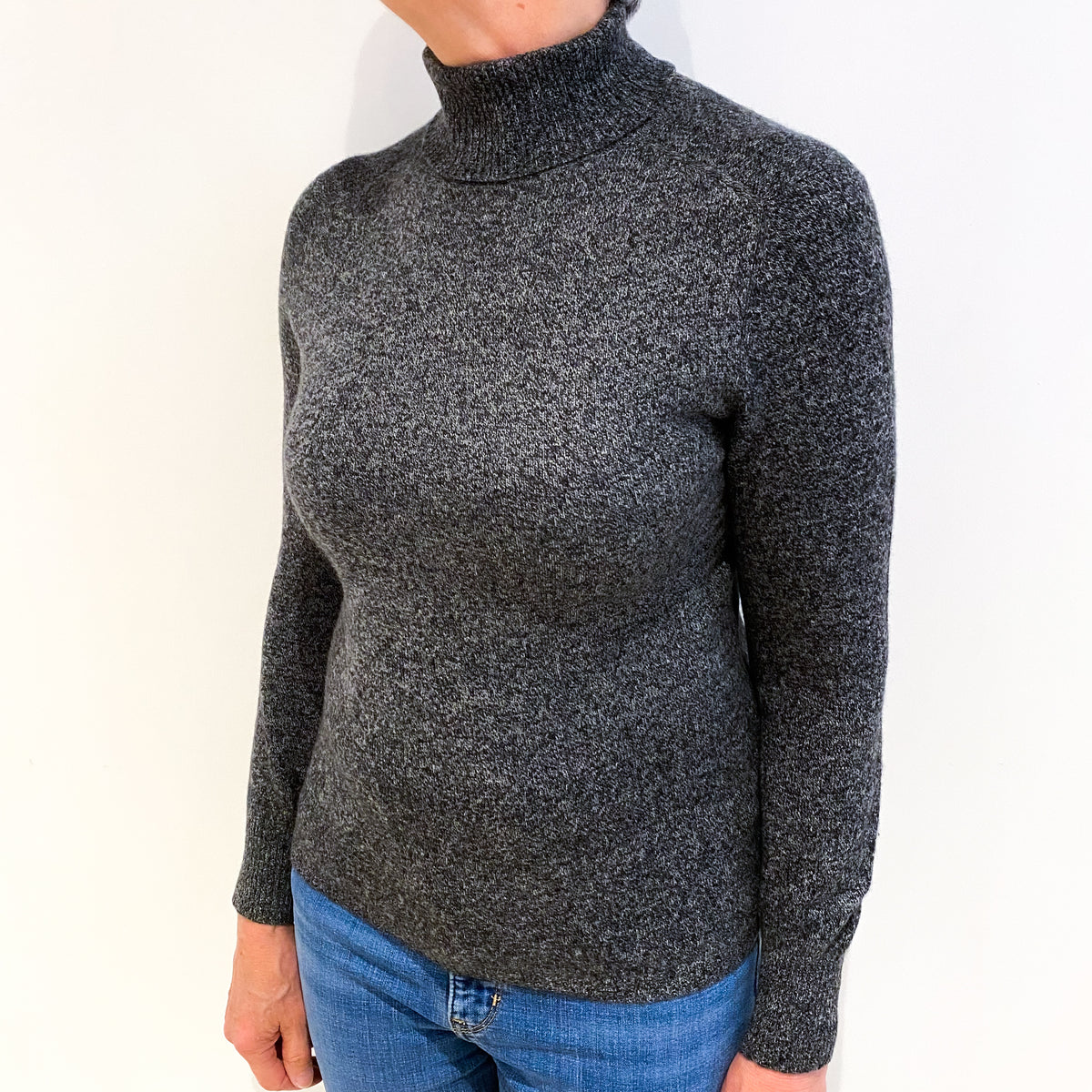 Charcoal Grey Marl Cashmere Polo Neck Jumper Medium