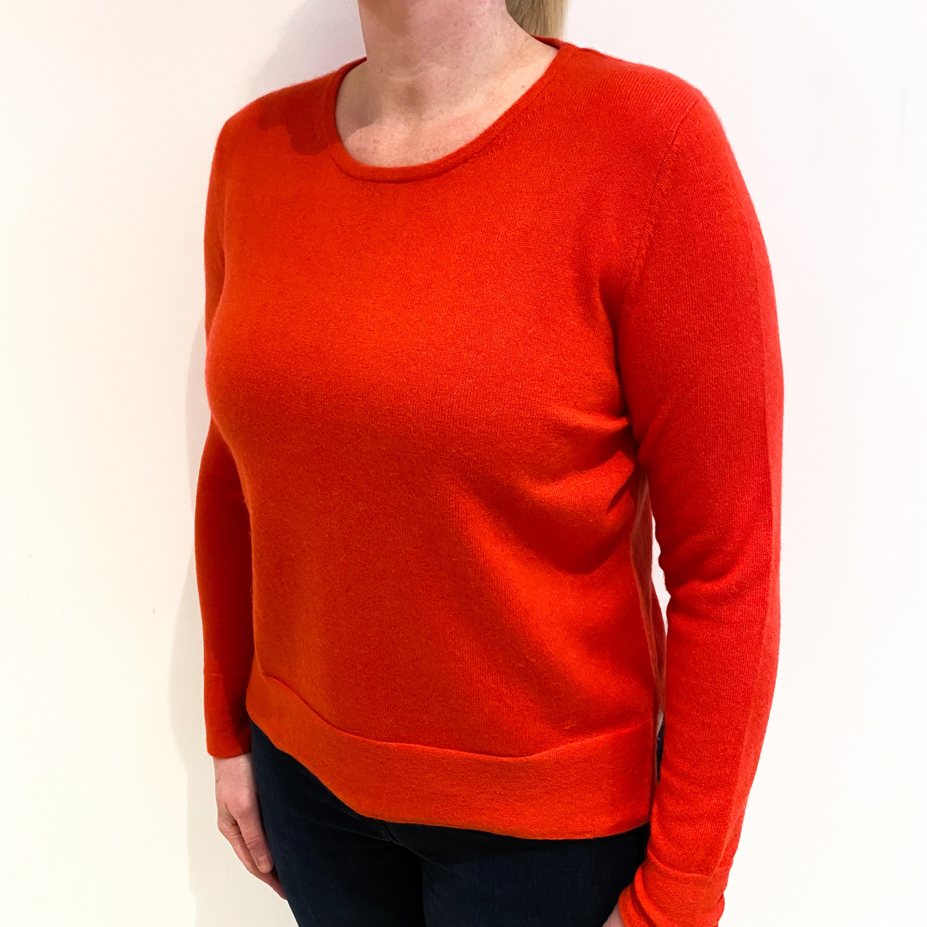 Tangerine Orange Cashmere Crew Neck Jumper Large
