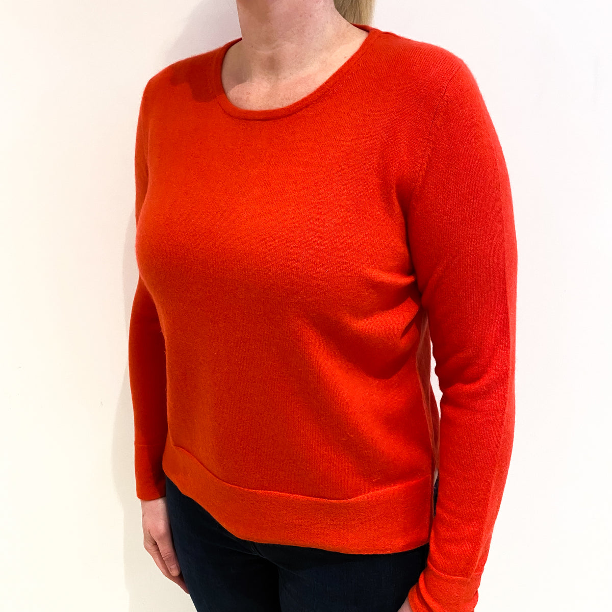 Tangerine Orange Cashmere Crew Neck Jumper Large