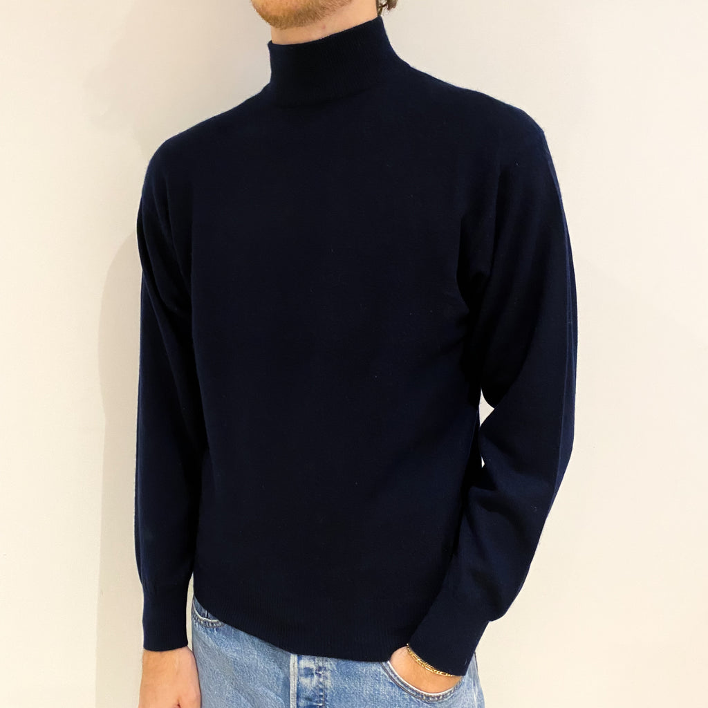 Men's Dark Navy Cashmere Turtle Neck Jumper Medium