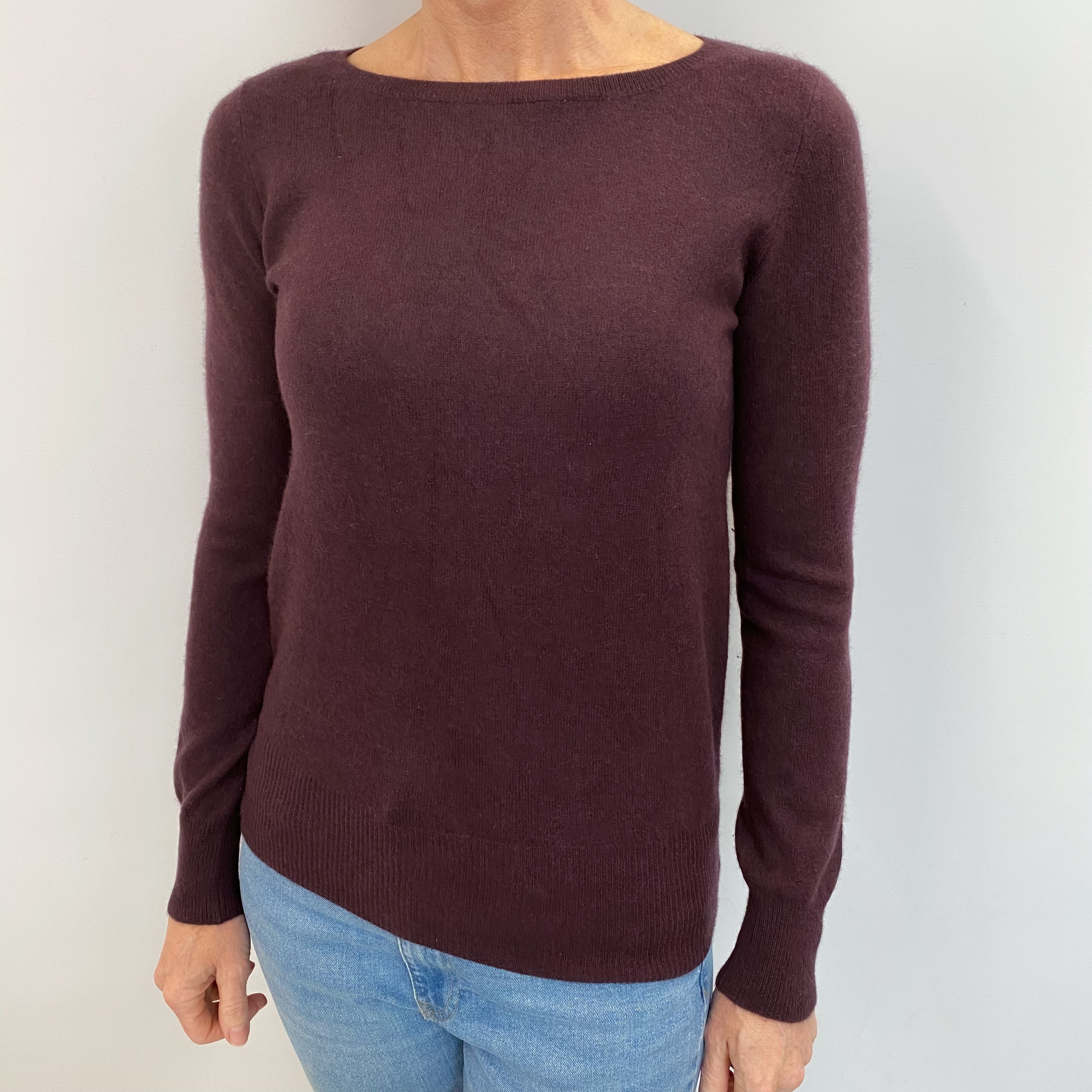 Deep Blueberry Purple Cashmere Crew Neck Jumper Small