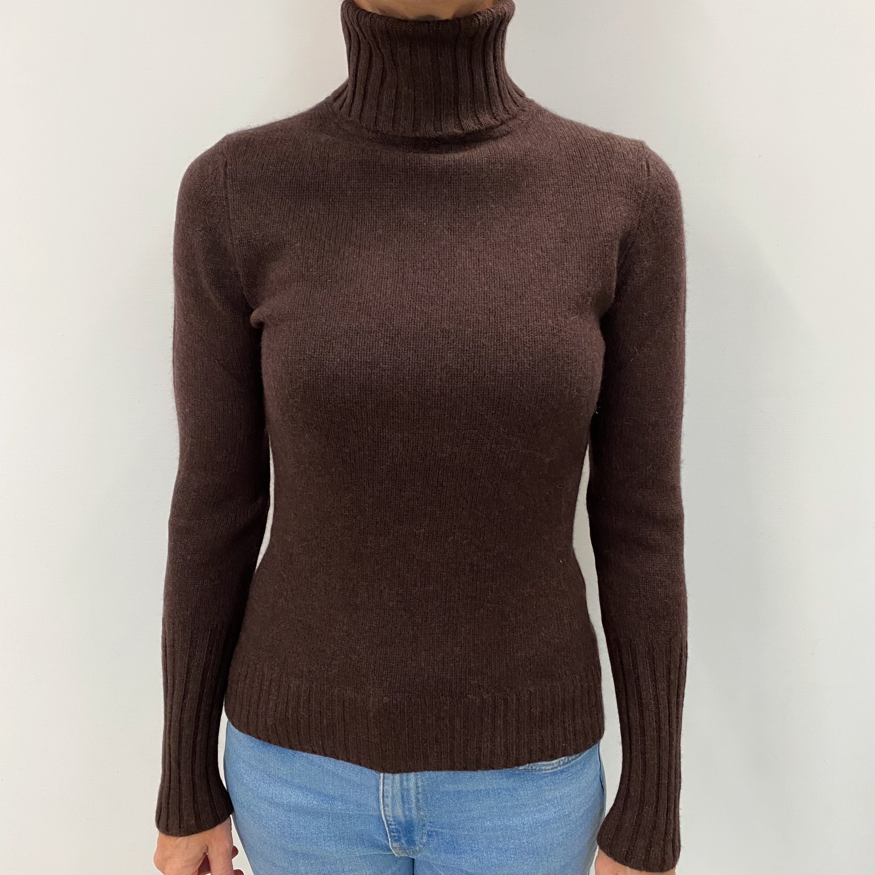 Mole Brown Cashmere Polo Neck Jumper Small