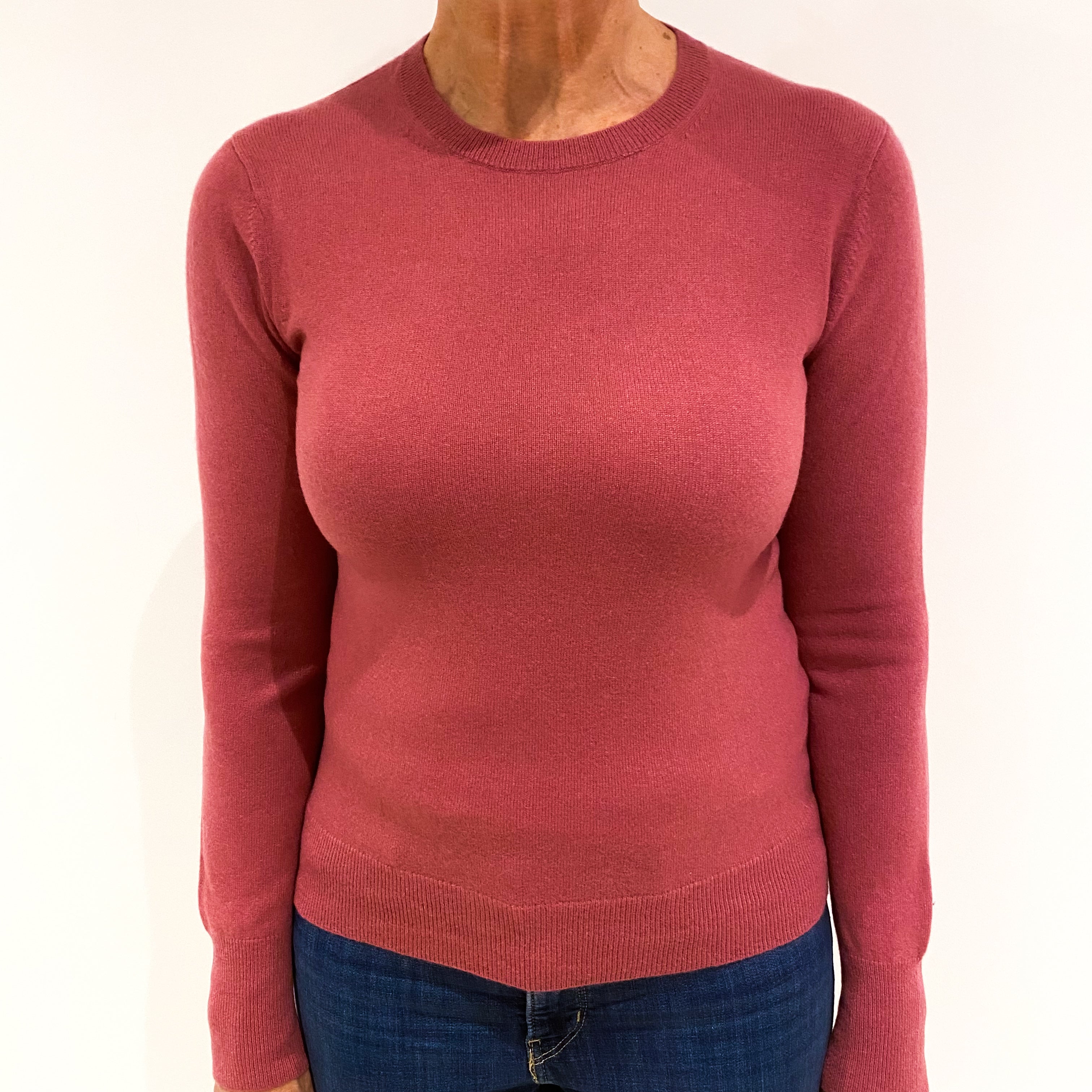 Crushed Strawberry Pink Cashmere Crew Neck Jumper Medium