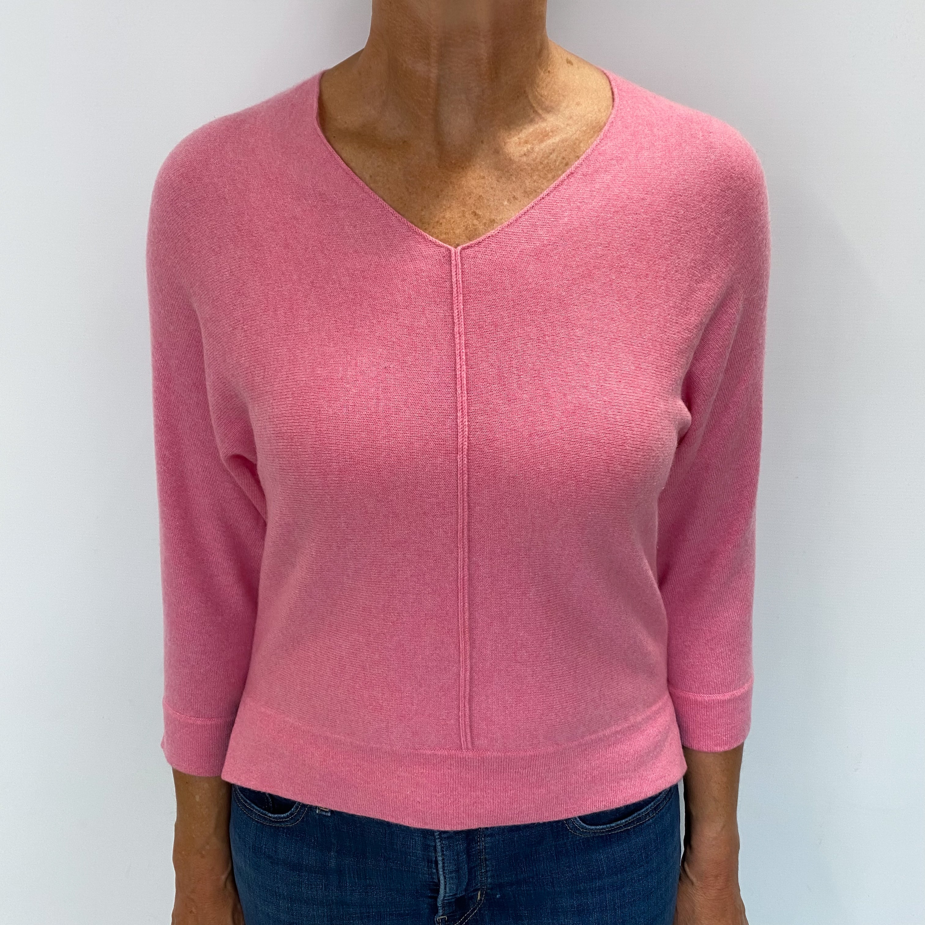Bubblegum Pink Cashmere V Neck Jumper Medium