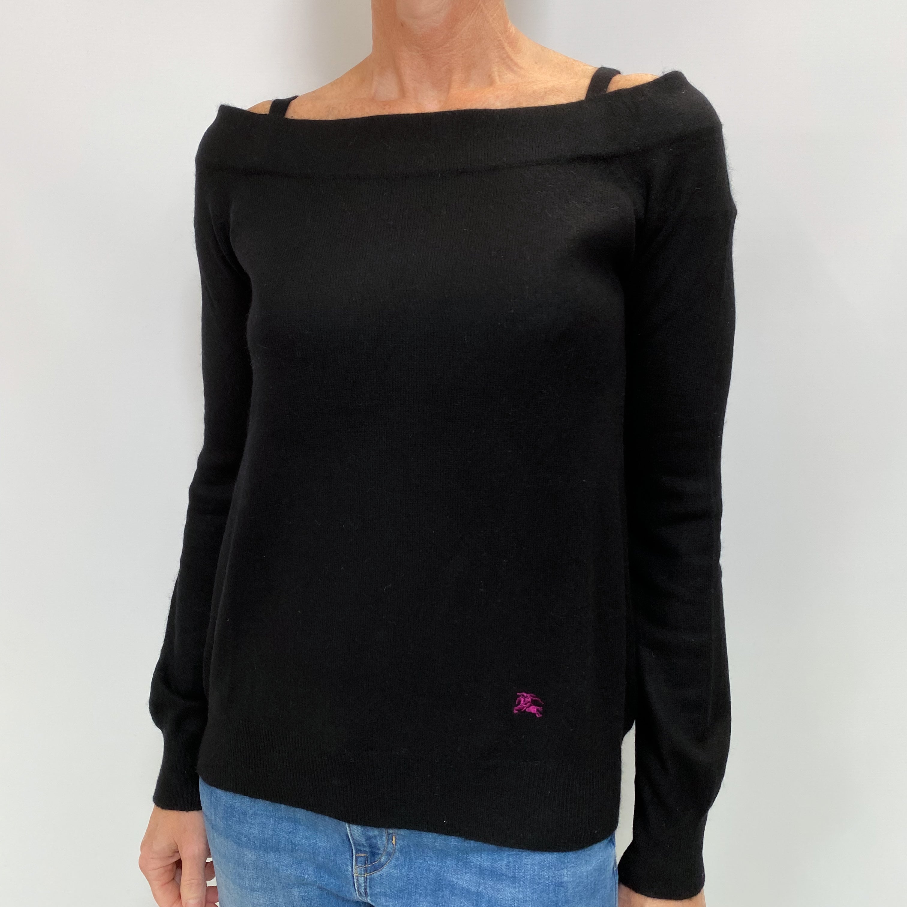 Burberry Black Cashmere Wide Slash Neck Jumper Small