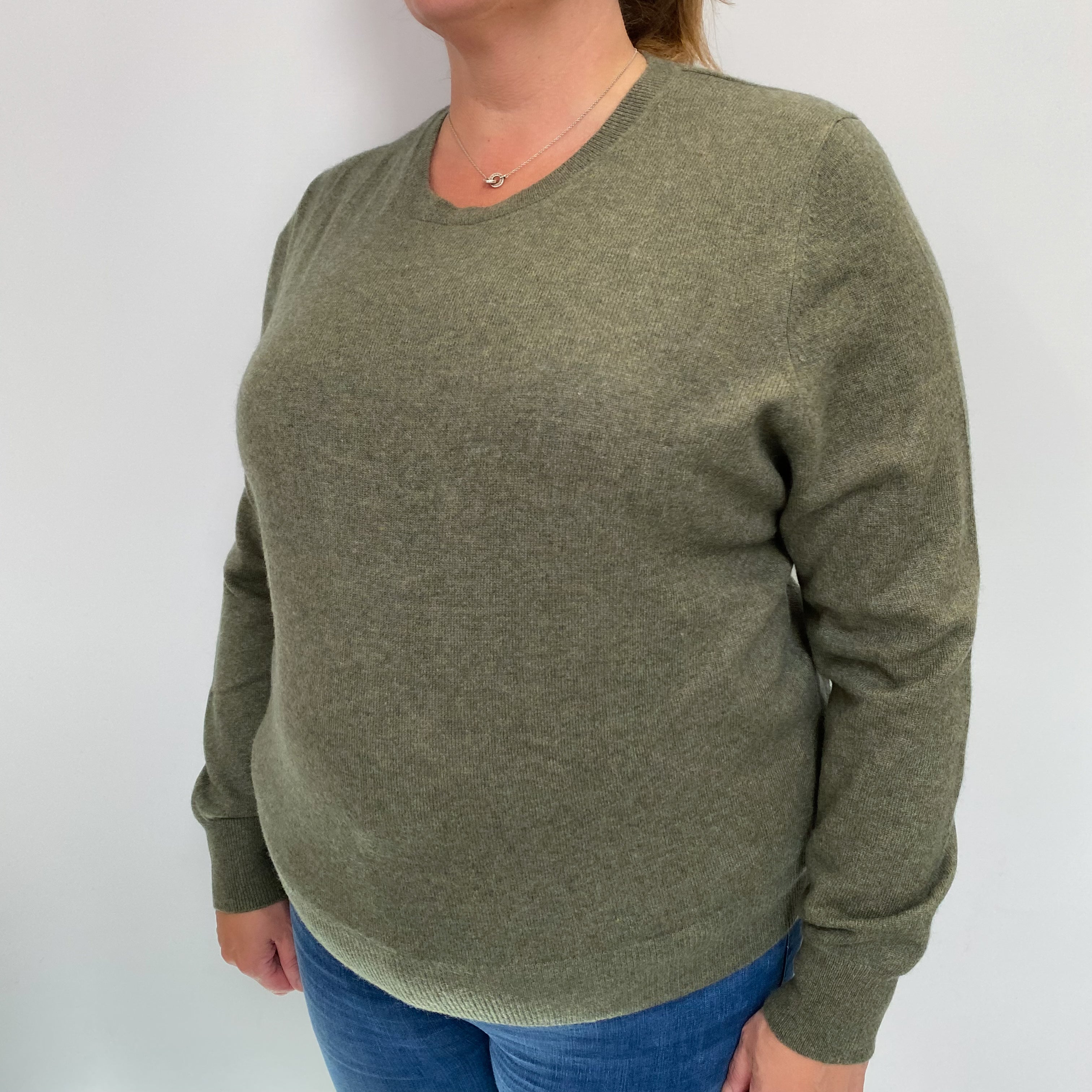 Moss Green Cashmere Crew Neck Jumper Extra Large