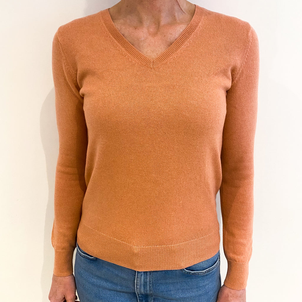 Salmon Pink Cashmere V Neck Jumper Small
