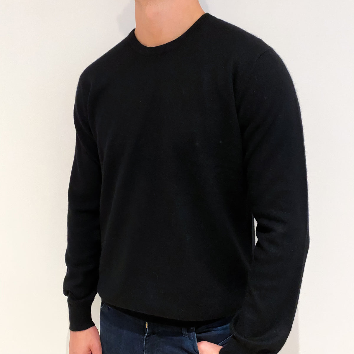 Men's Black Cashmere Crew Neck Jumper Extra Large