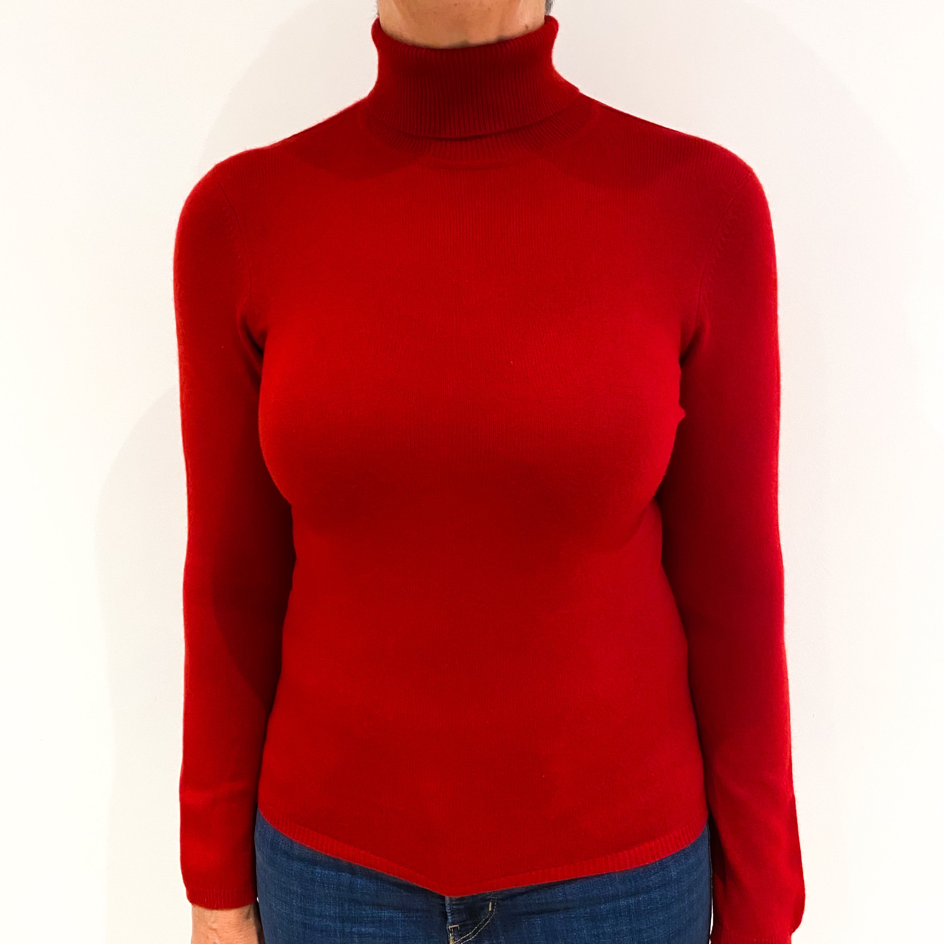 Scarlet Red Cashmere Polo Neck Jumper Medium