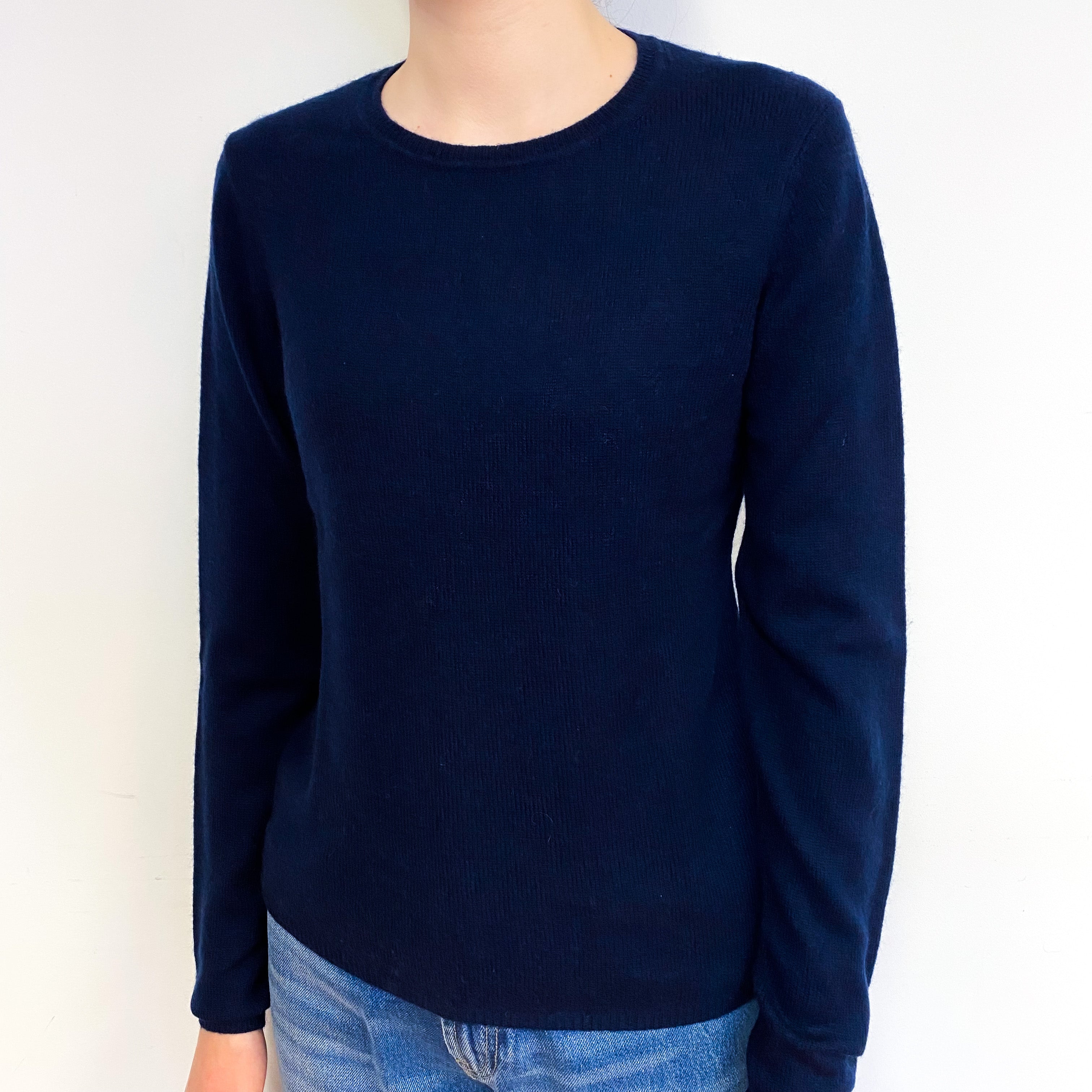 Dark Navy Blue Cashmere Crew Neck Jumper Extra Small