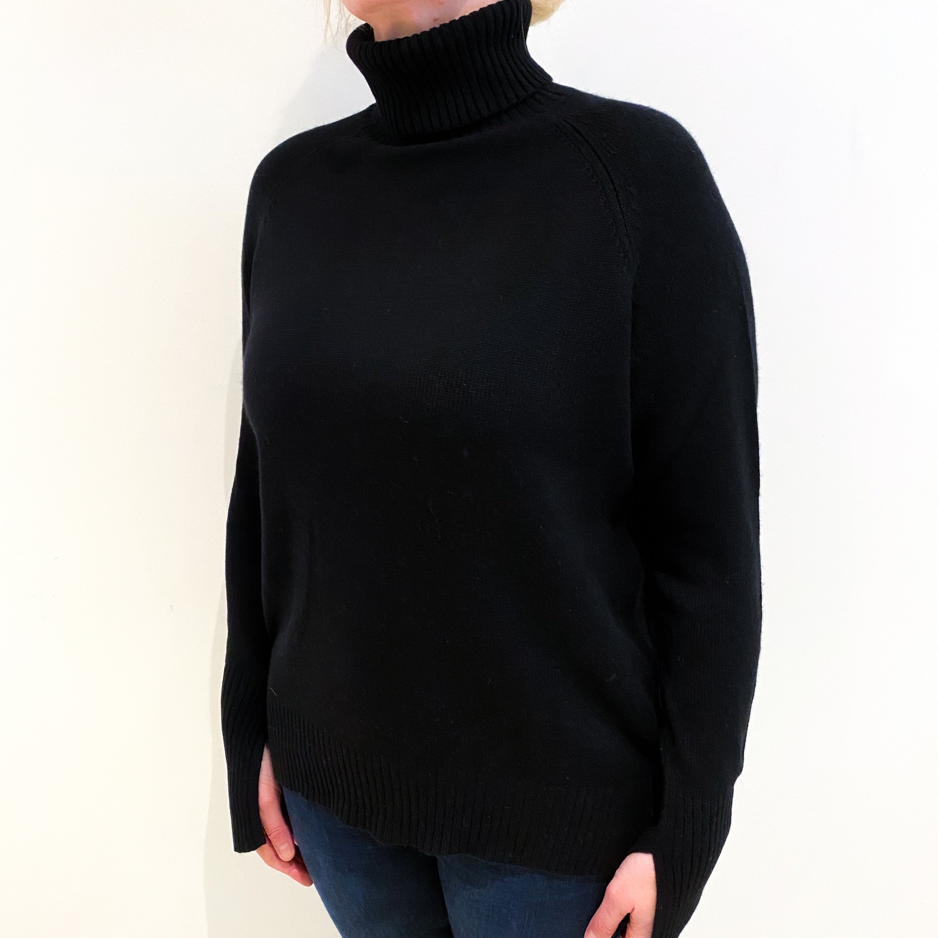 Lee Mathews Black Cashmere Polo Neck Jumper Large