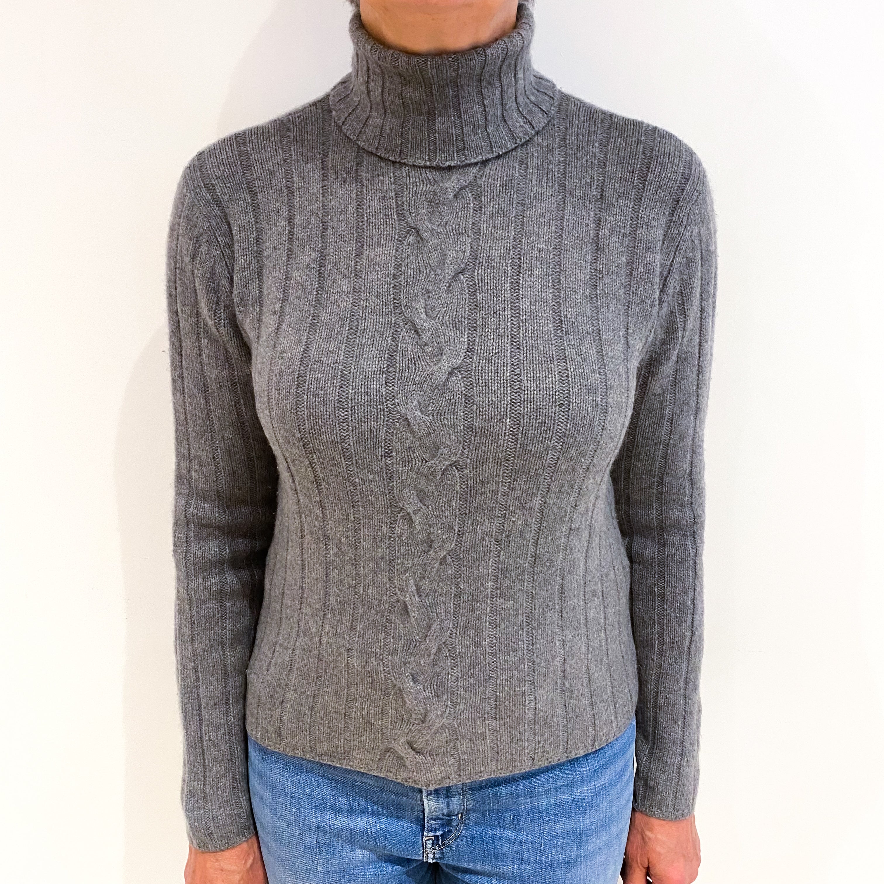 Slate Grey Cashmere Polo Neck Jumper Medium