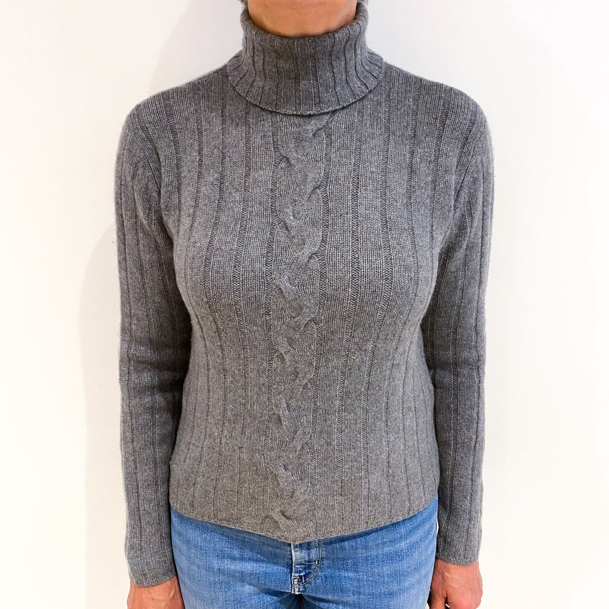 Slate Grey Cashmere Polo Neck Jumper Medium