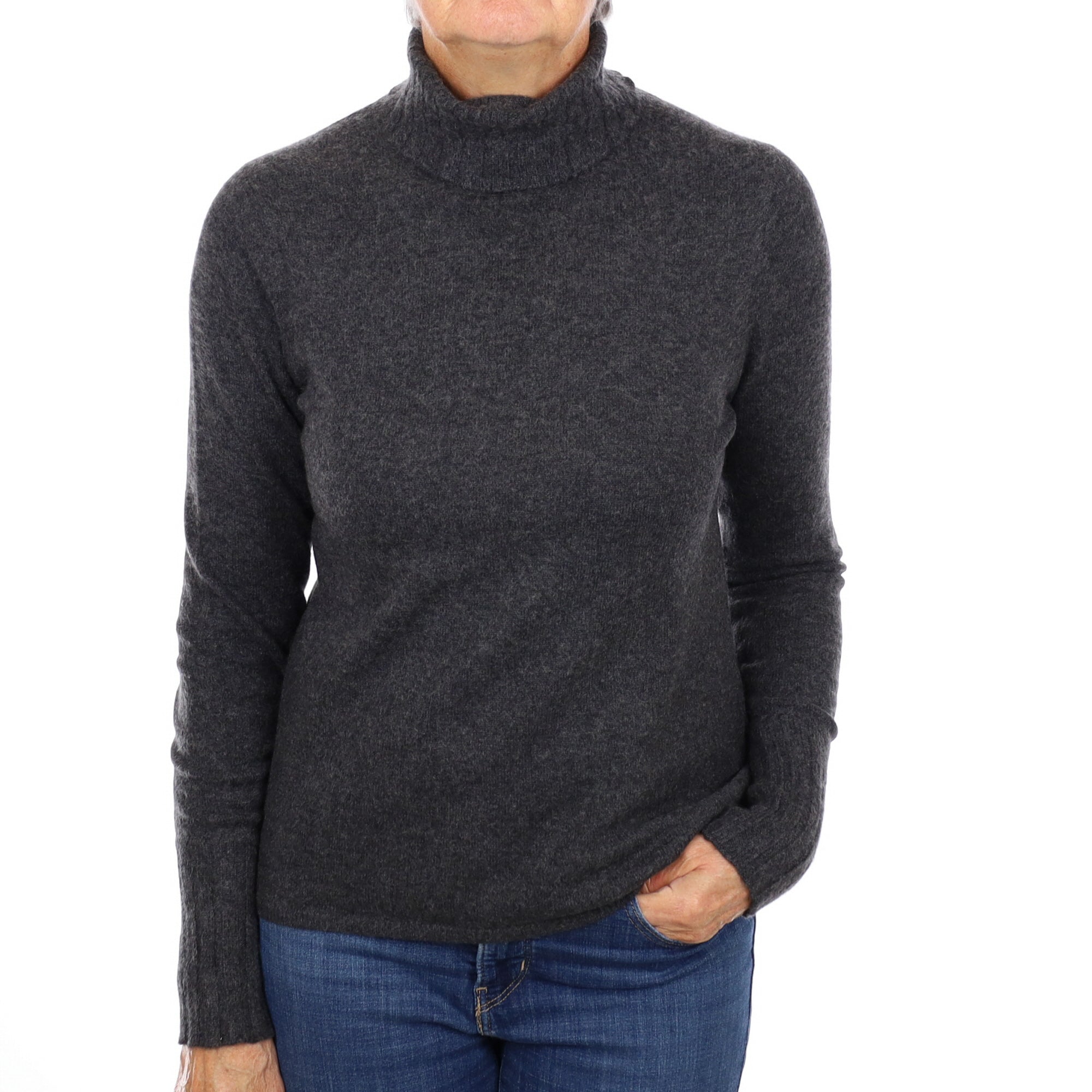 Charcoal Grey Cashmere Polo Neck Jumper Medium
