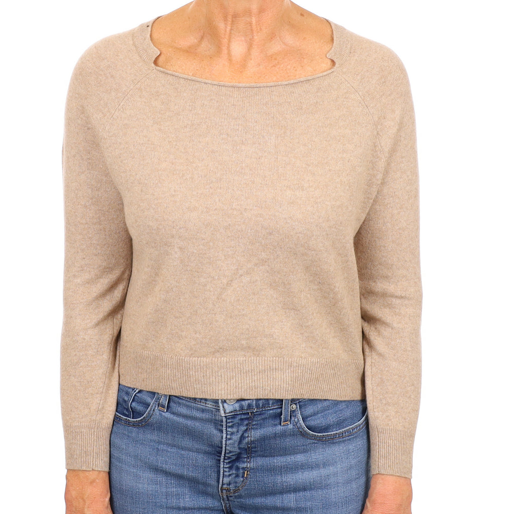Taupe Brown Cashmere Slash Neck Jumper Medium