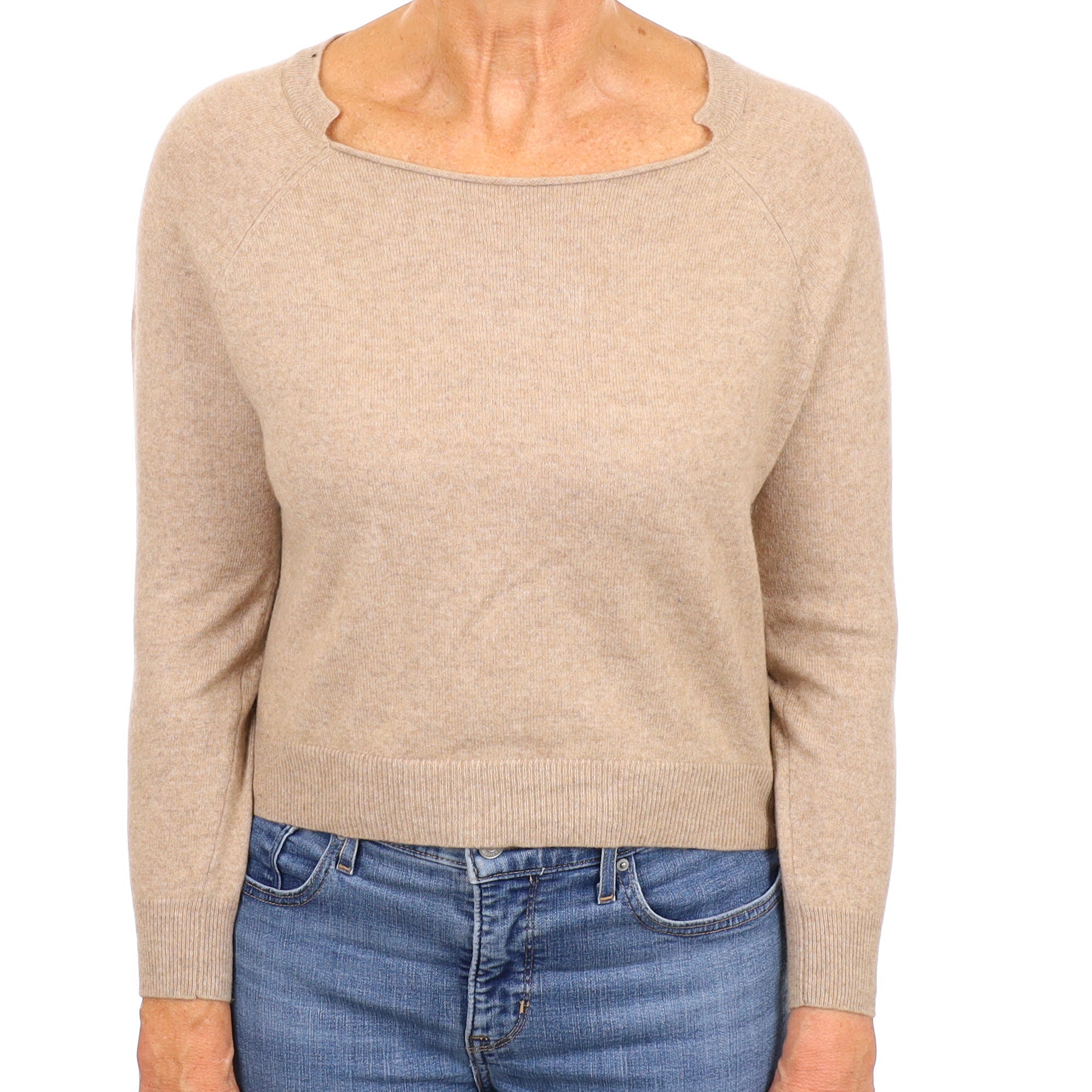 Taupe Brown Cashmere Slash Neck Jumper Medium