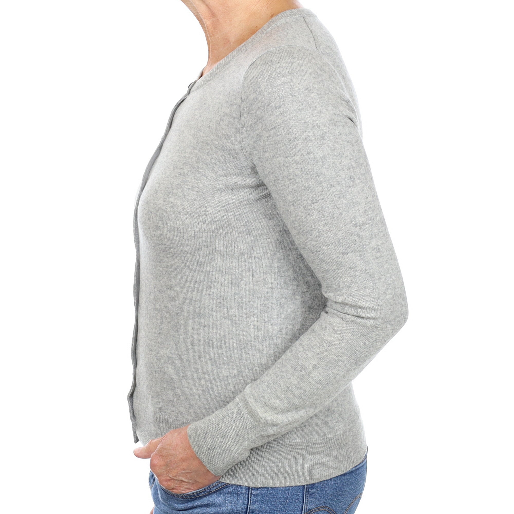 Smoke Grey Cashmere Crew Neck Cardigan Medium