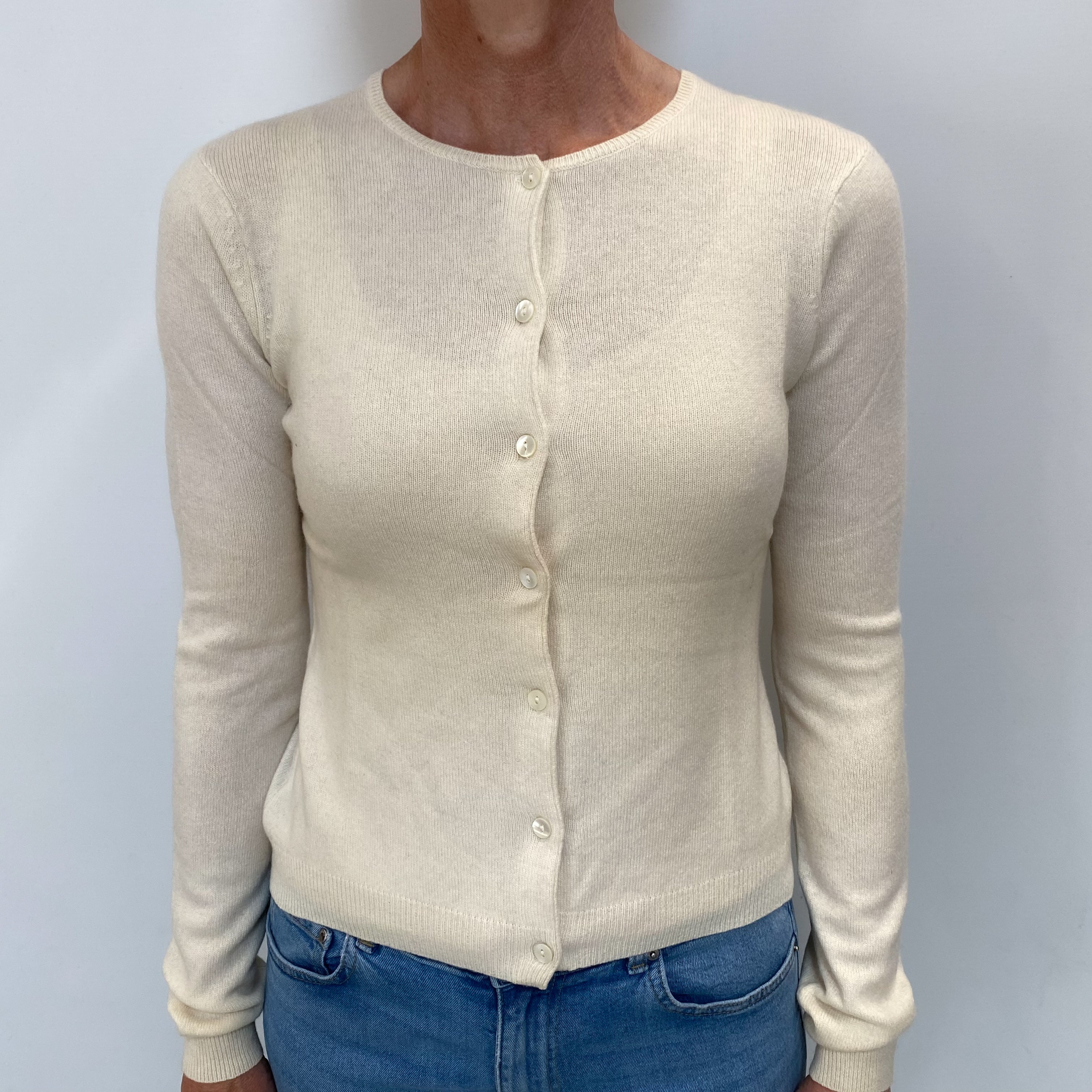 Cream Cashmere Crew Neck Cardigan Small