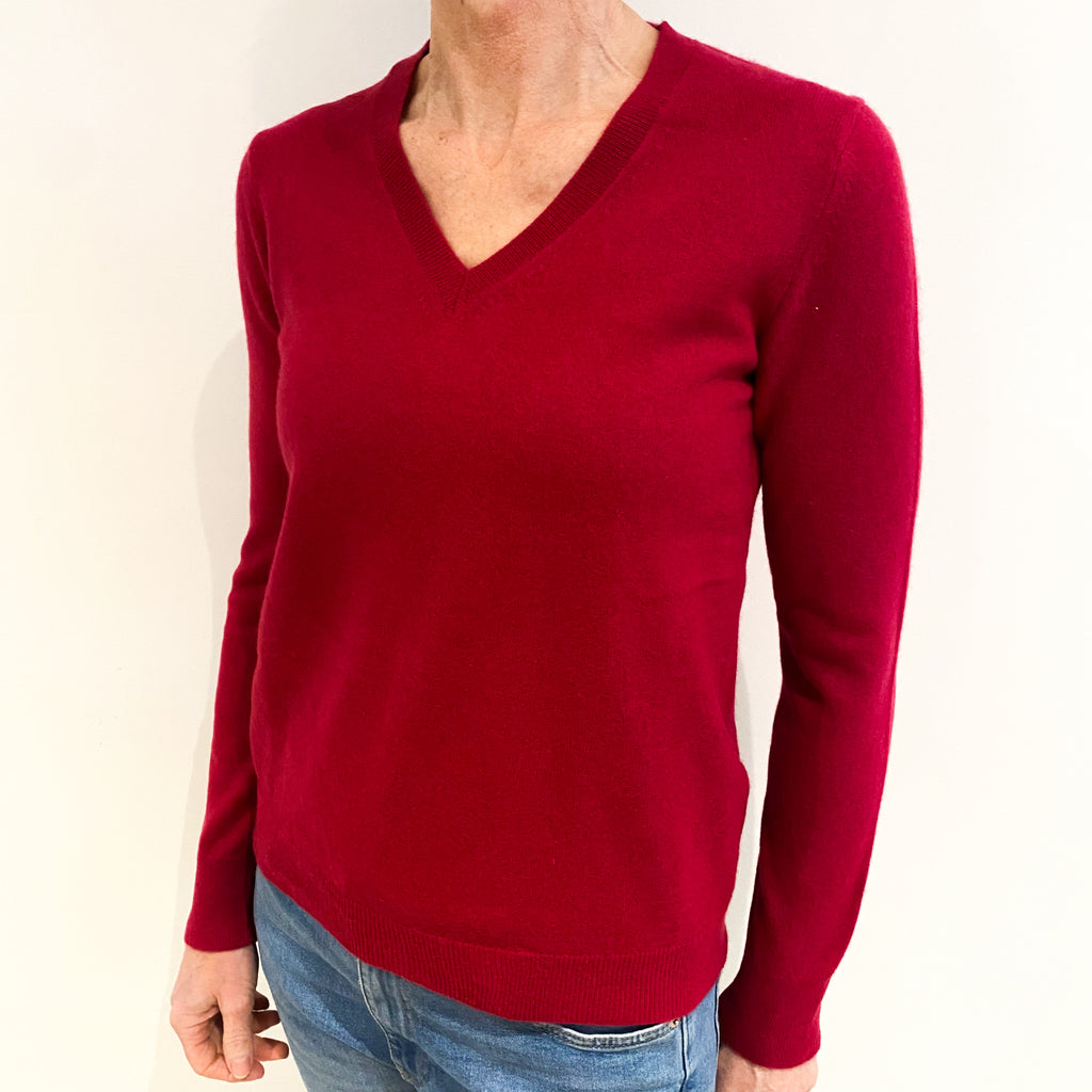 Cherry Pink Cashmere V Neck Jumper Small