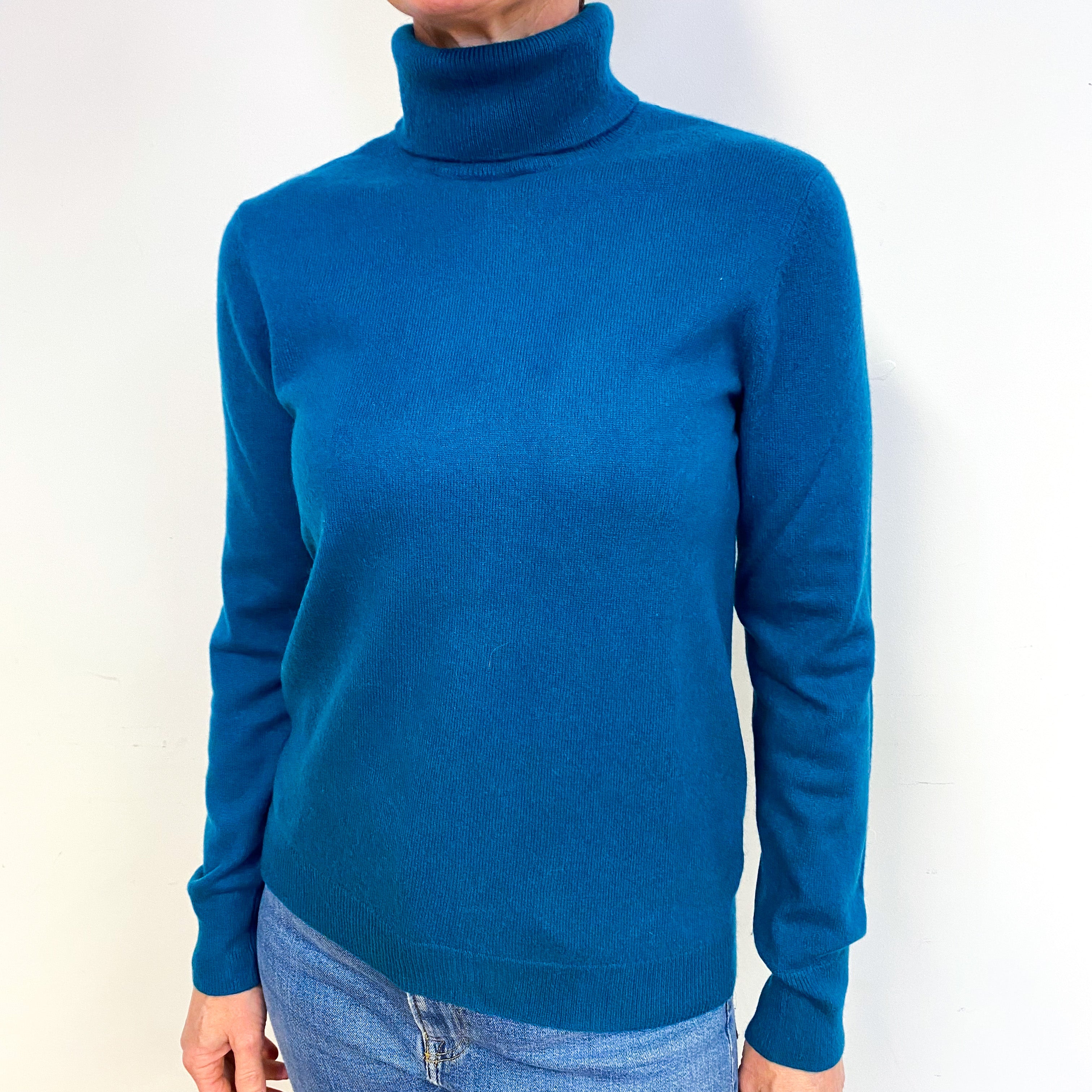 Orvis Dark Teal Cashmere Polo Neck Jumper Medium