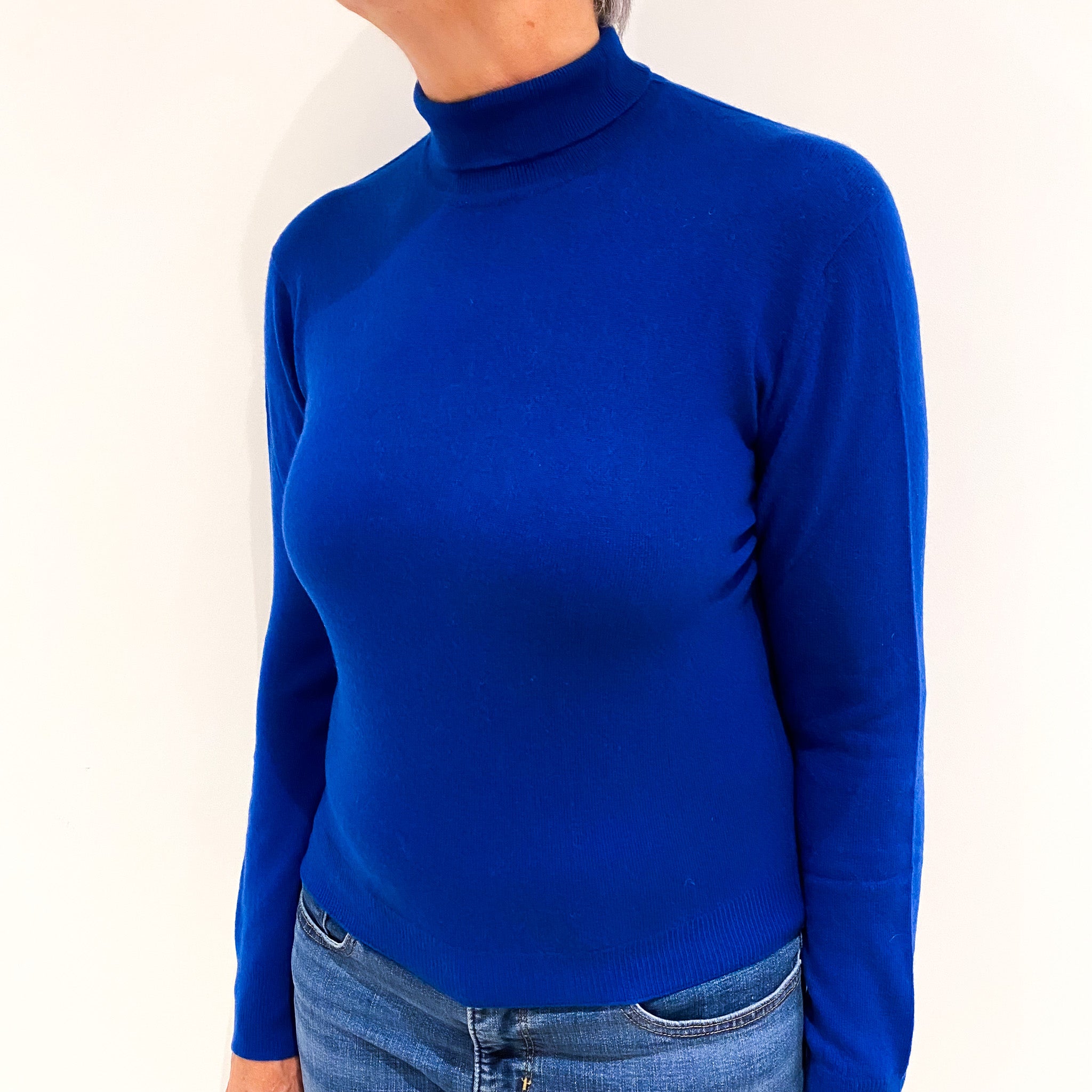 Electric Blue Cashmere Polo Neck Jumper Medium