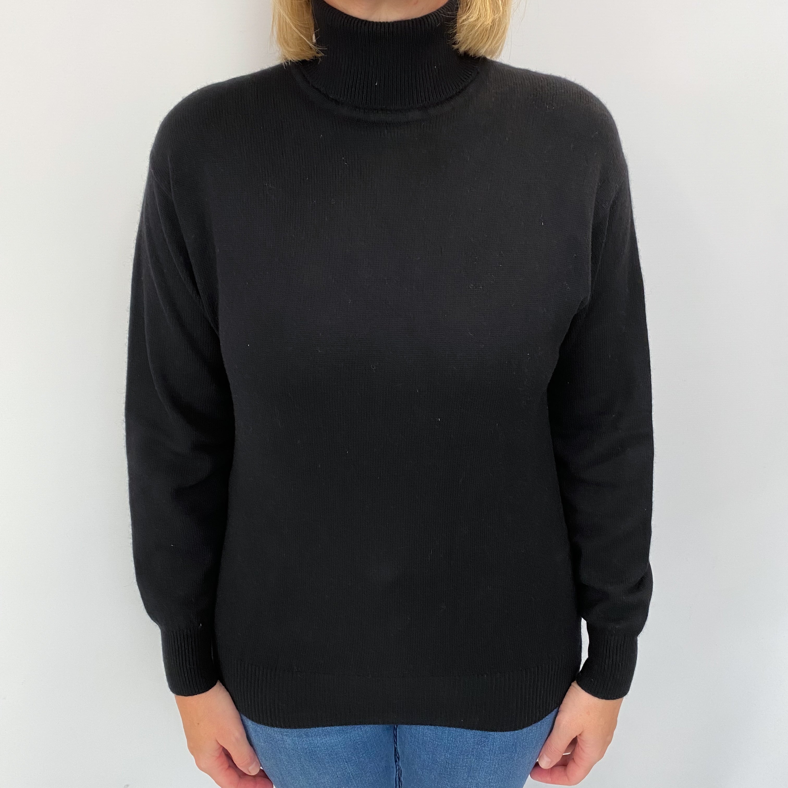 Vintage Black Cashmere Polo Neck Jumper Large