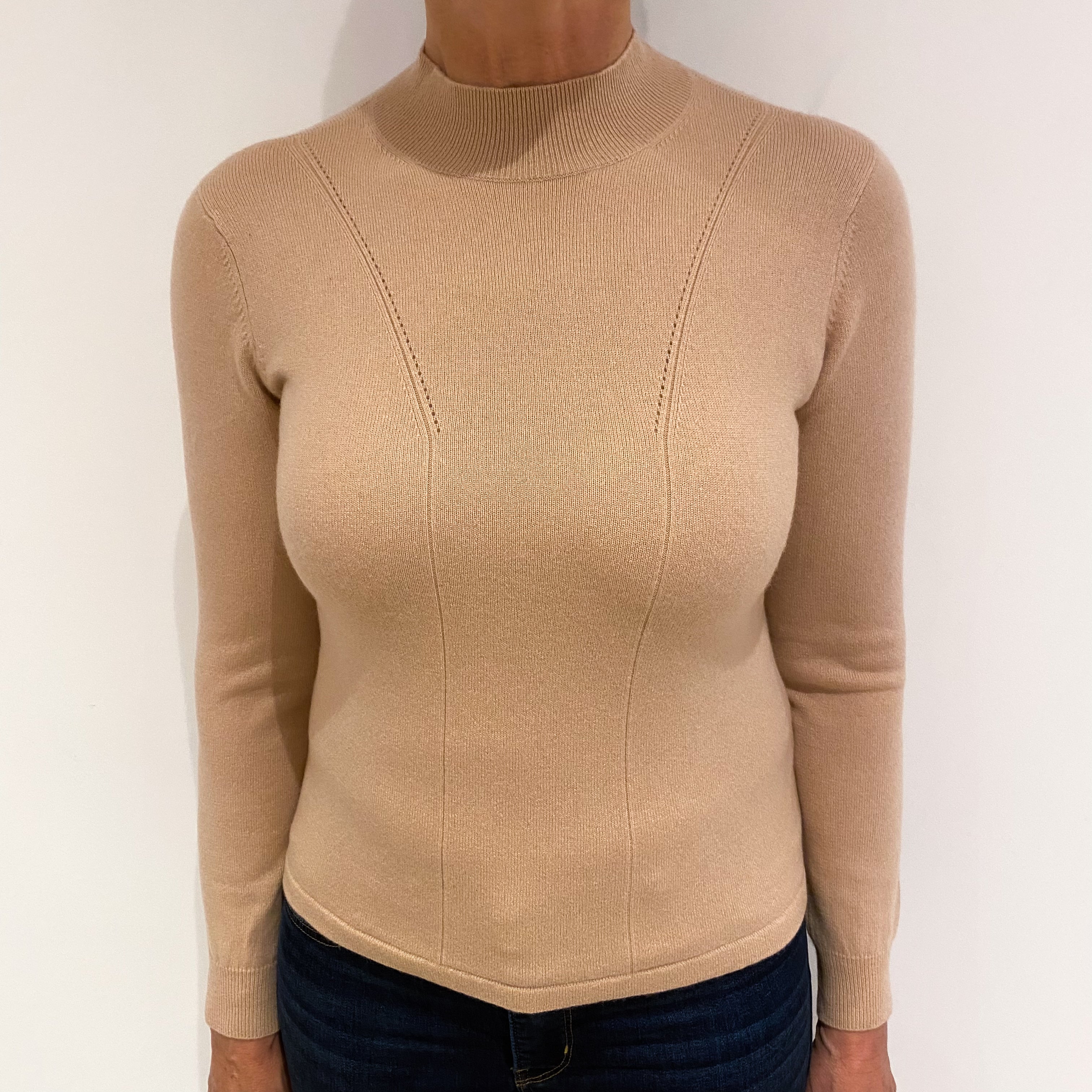 Pale Caramel Brown Cashmere Turtle Neck Jumper Medium