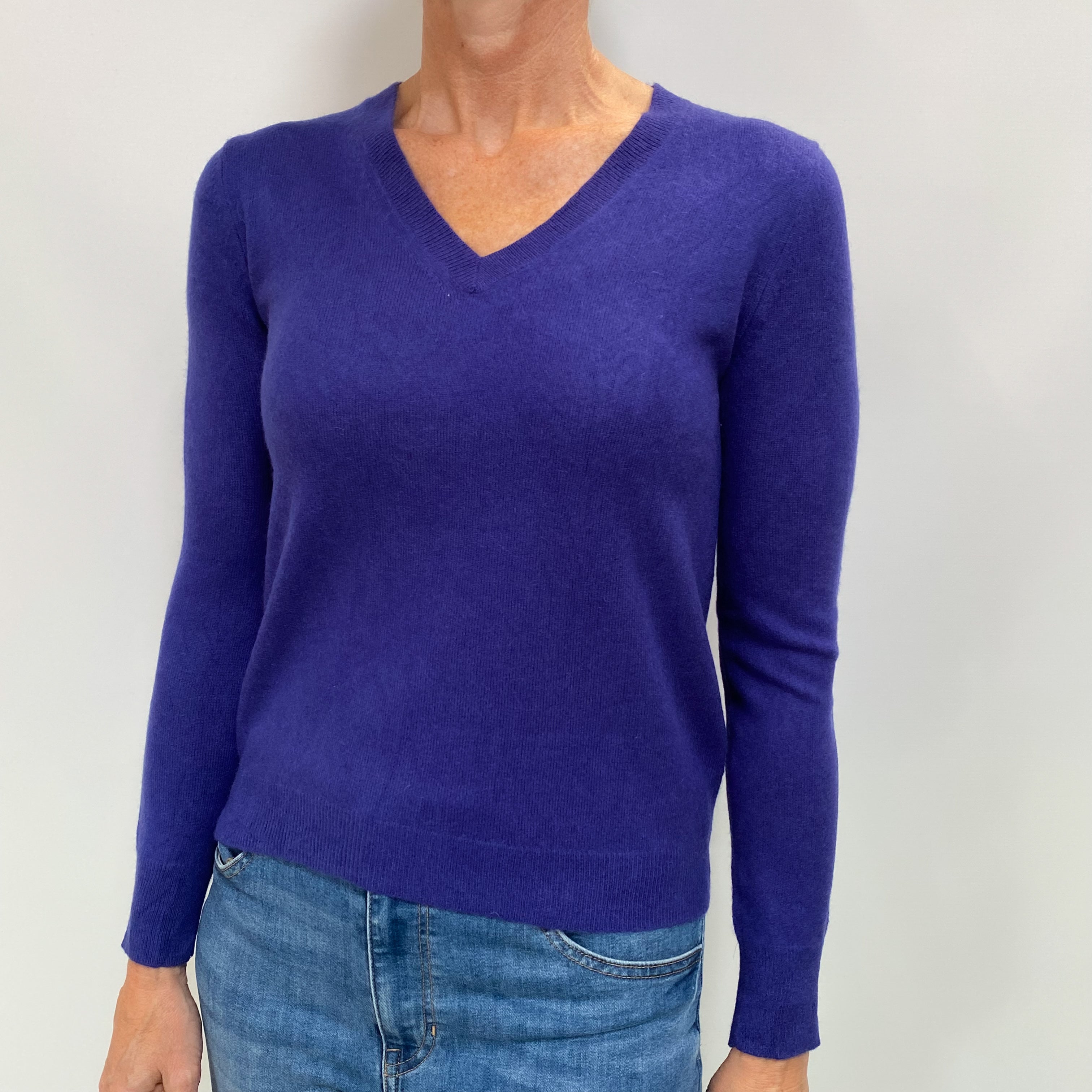 Indigo Blue Cashmere V Neck Jumper Small