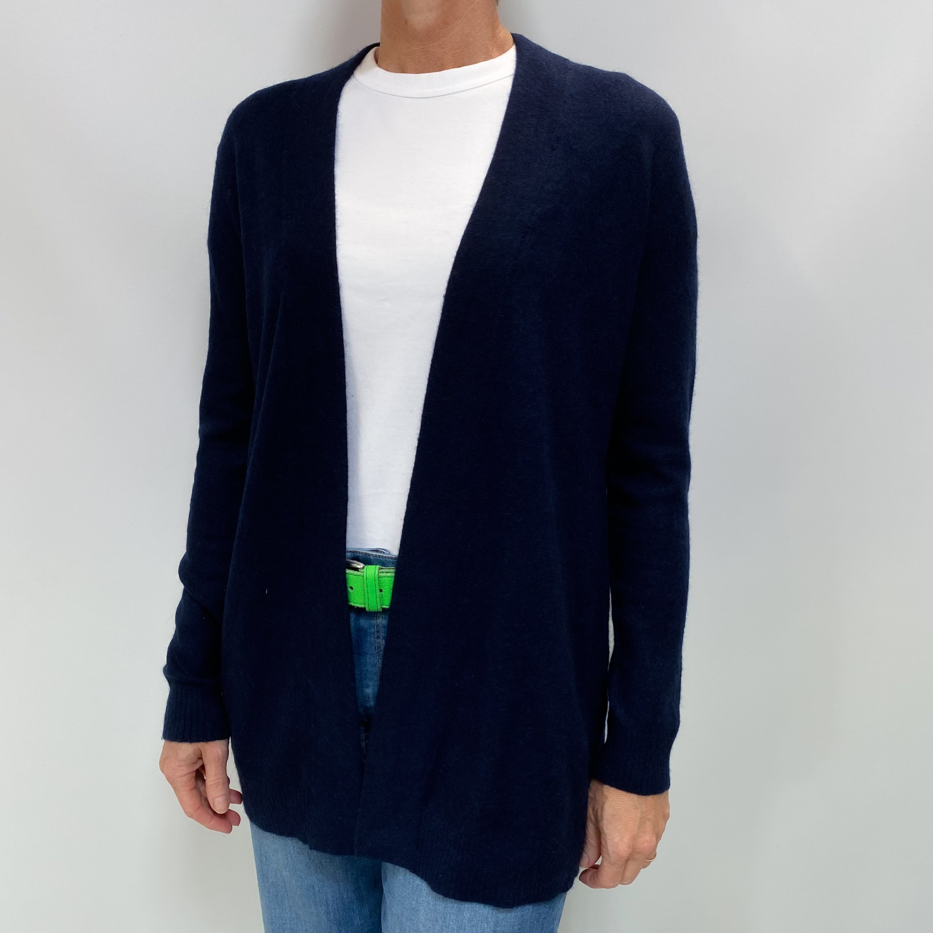 Navy Blue Cashmere Edge to Edge Cardigan Small